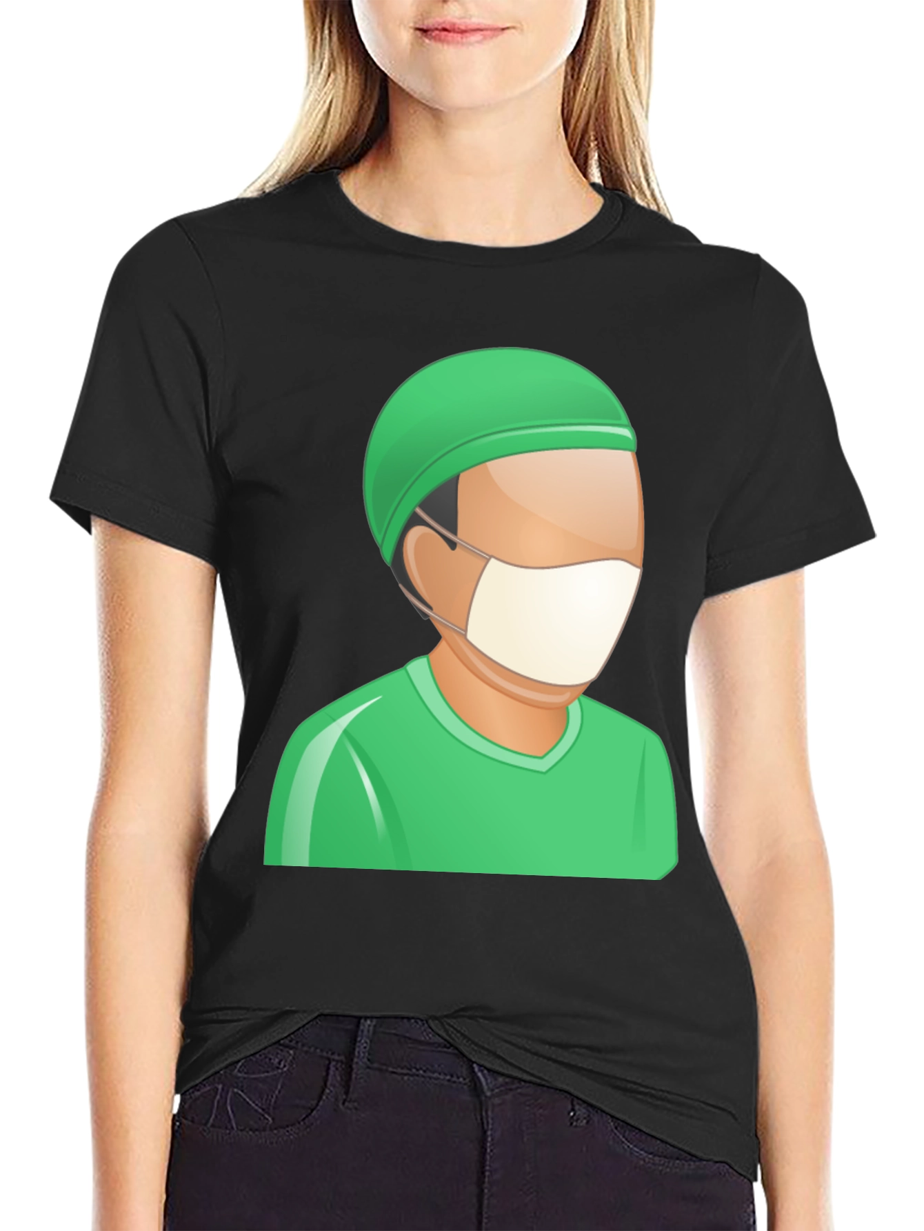 Doctor Cartoon Graphic Tee - Black Cotton T-Shirt