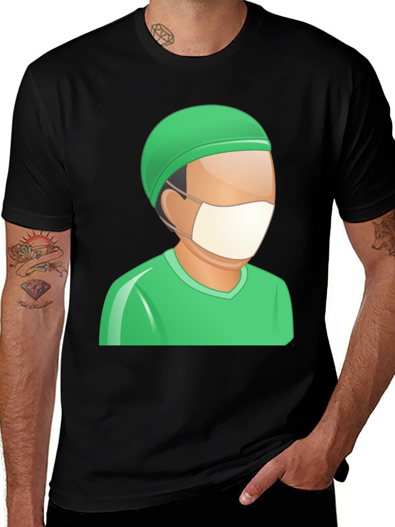 Doctor Cartoon Graphic Tee - Black Cotton T-Shirt