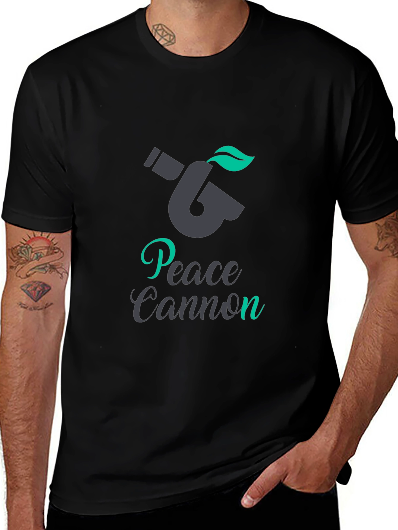 Peace Cannon Graphic Tee - Black Crew Neck T-Shirt