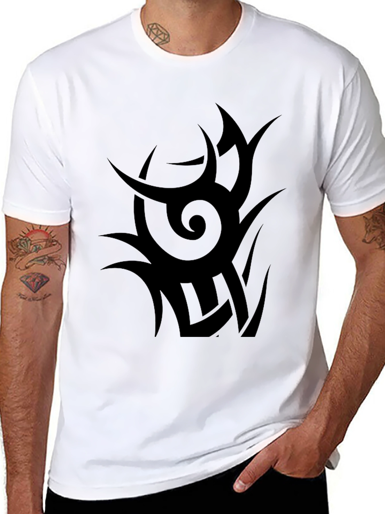 Mens Black Tribal Graphic Tee - Modern Style