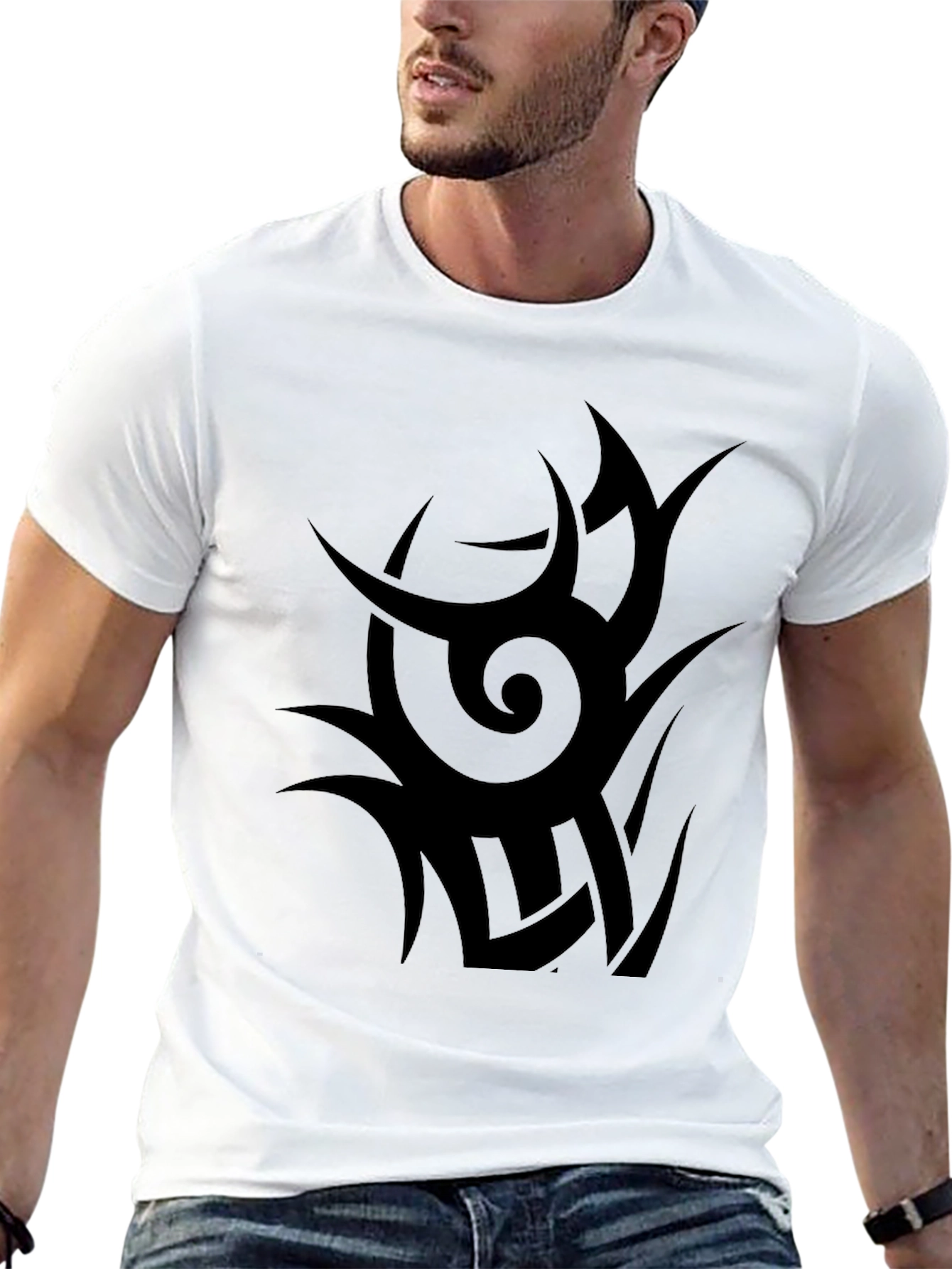 Mens Black Tribal Graphic Tee - Modern Style