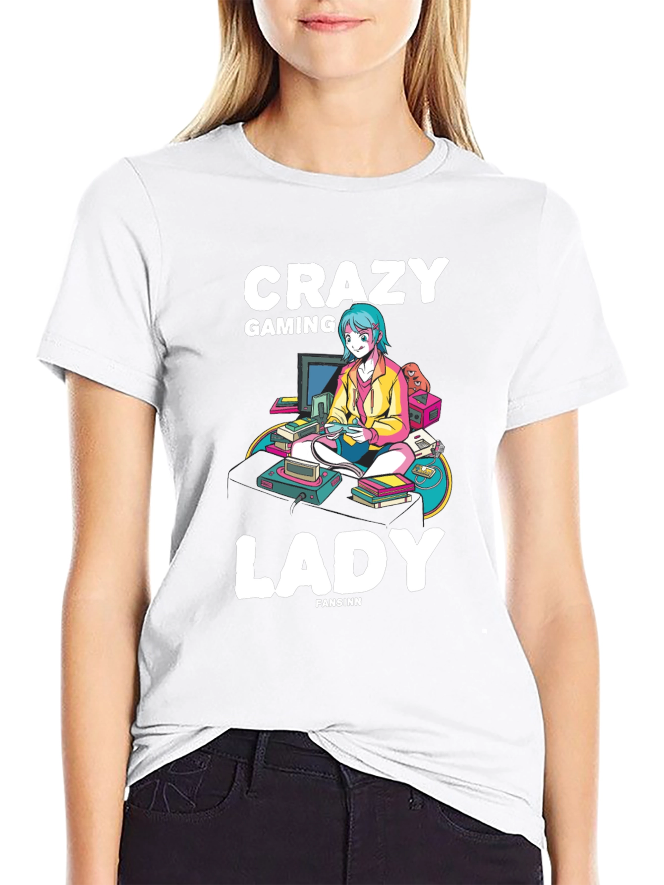 Crazy Gaming Lady T-Shirt - Gamer Girl Style
