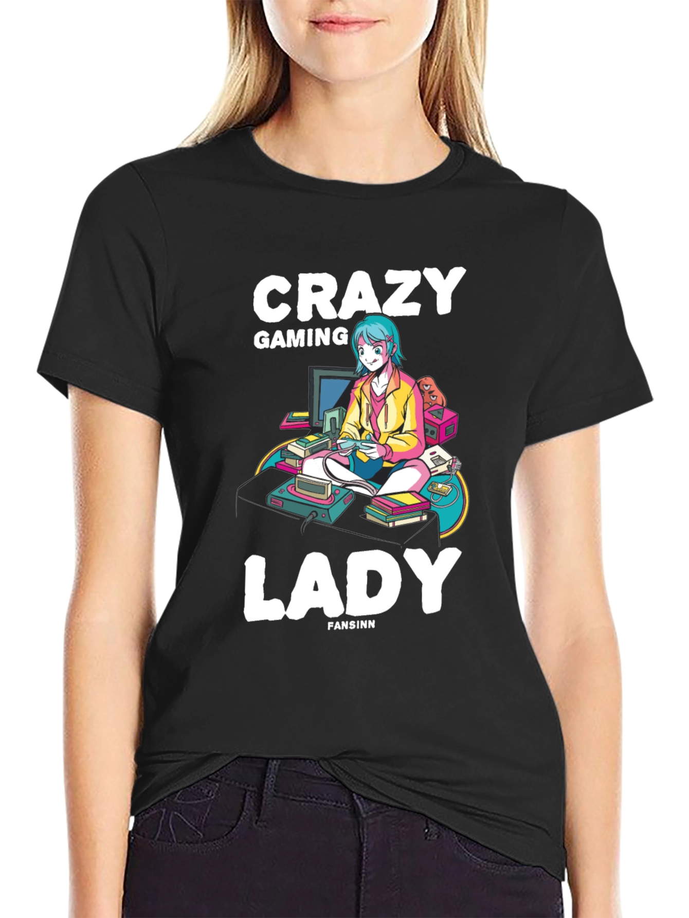 Crazy Gaming Lady T-Shirt - Gamer Girl Style