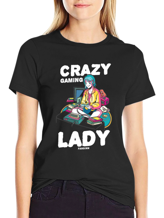 Crazy Gaming Lady T-Shirt - Gamer Girl Style
