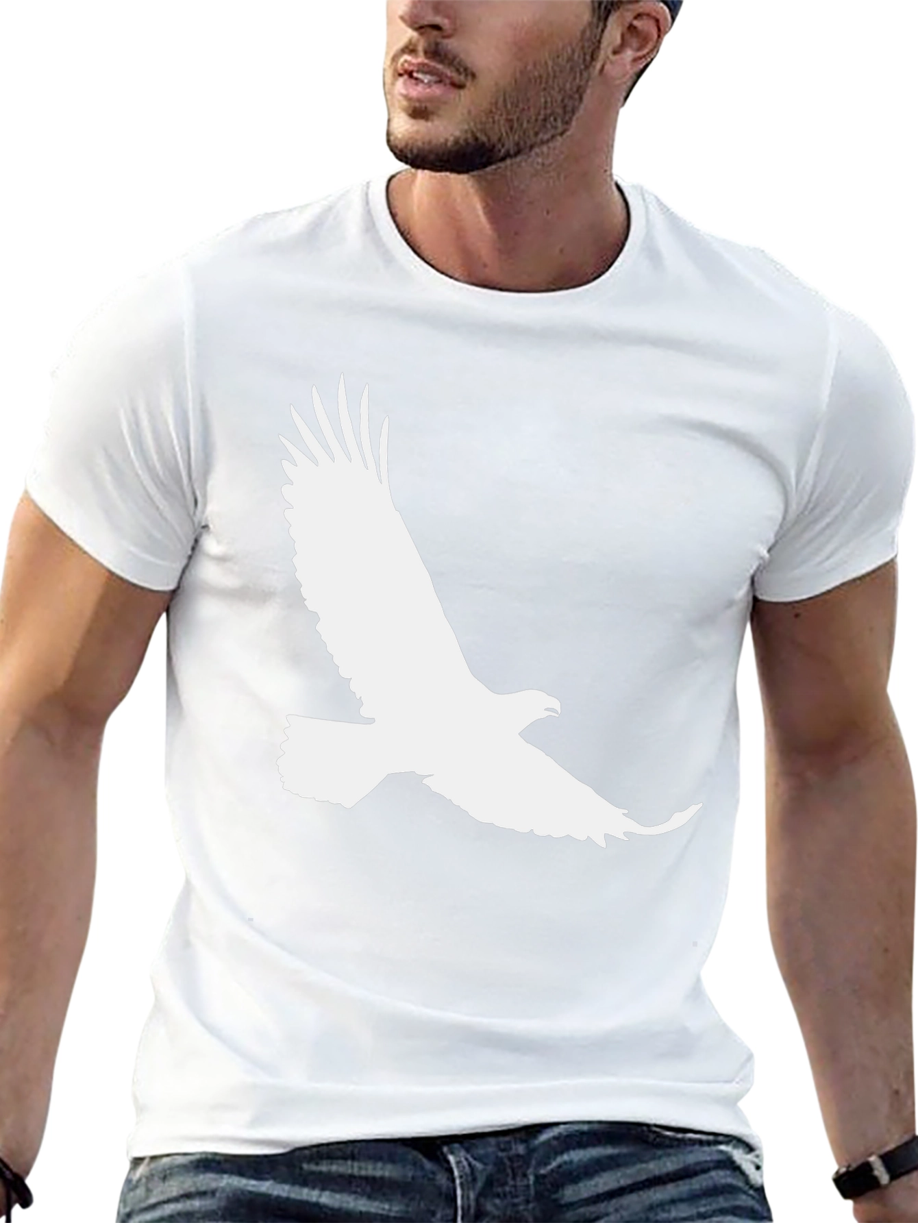 Black T-Shirt with White Eagle Graphic
