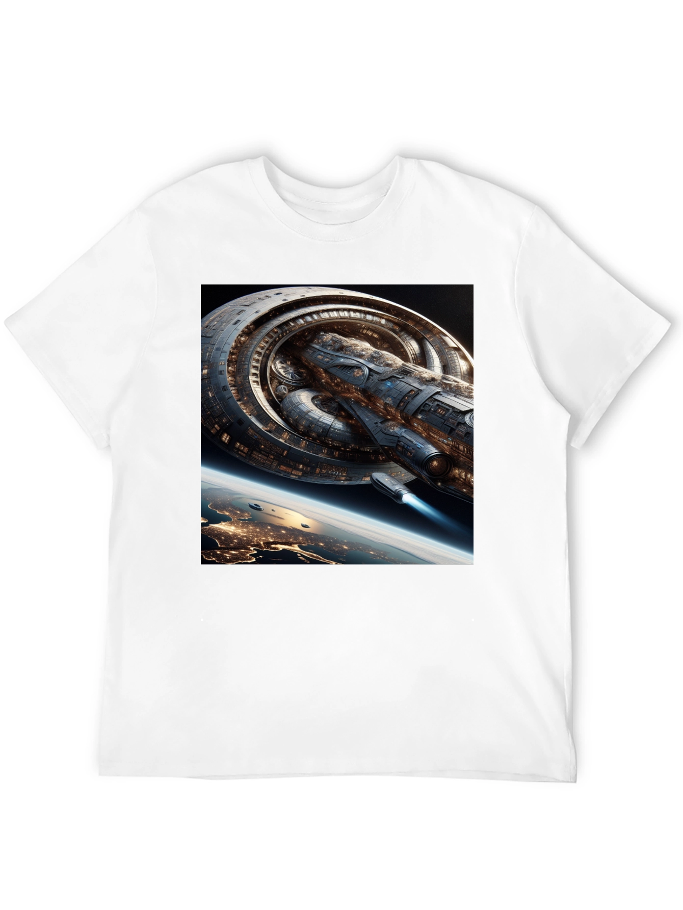 Sci-Fi Spaceship Graphic Black T-Shirt