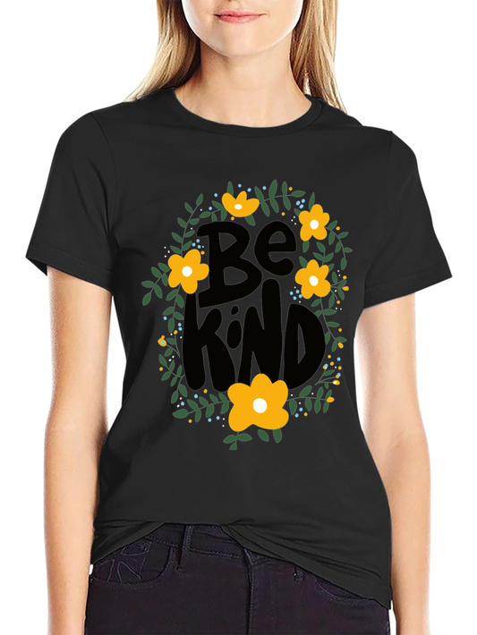 Be Kind Floral Graphic Tee - Black Casual T-Shirt