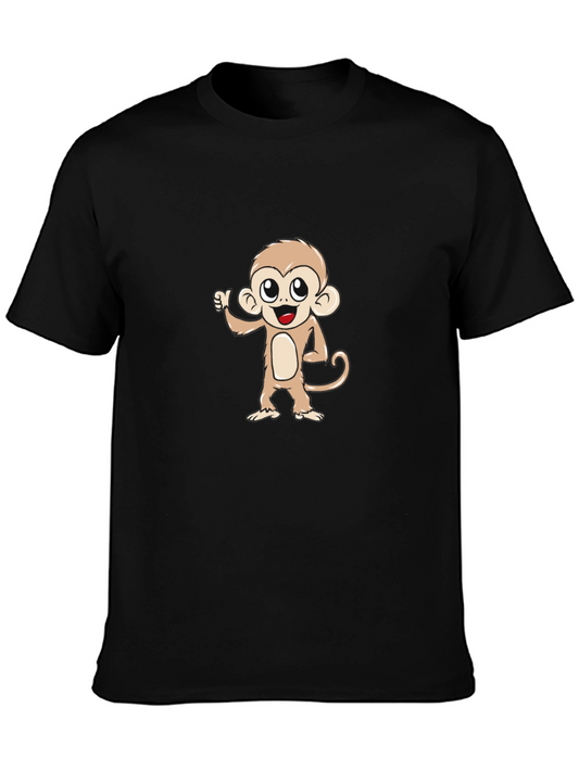 Cute Monkey Graphic Tee - Black Cotton T-Shirt