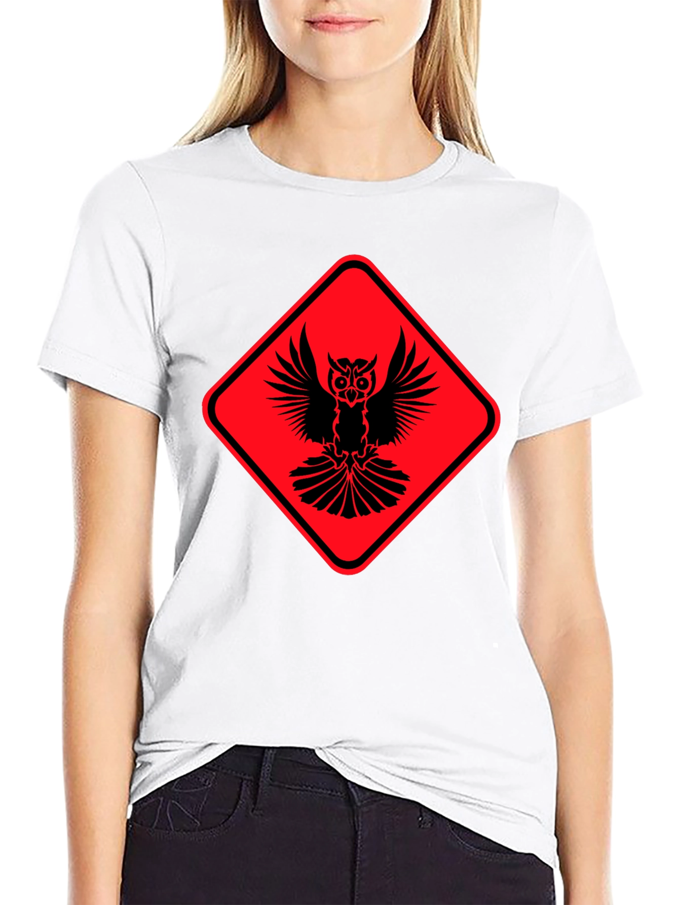Owl Warning Sign Black T-Shirt