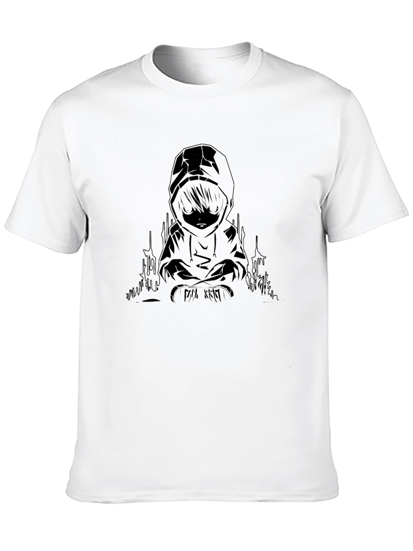 Hooded Figure Graphic Black T-Shirt