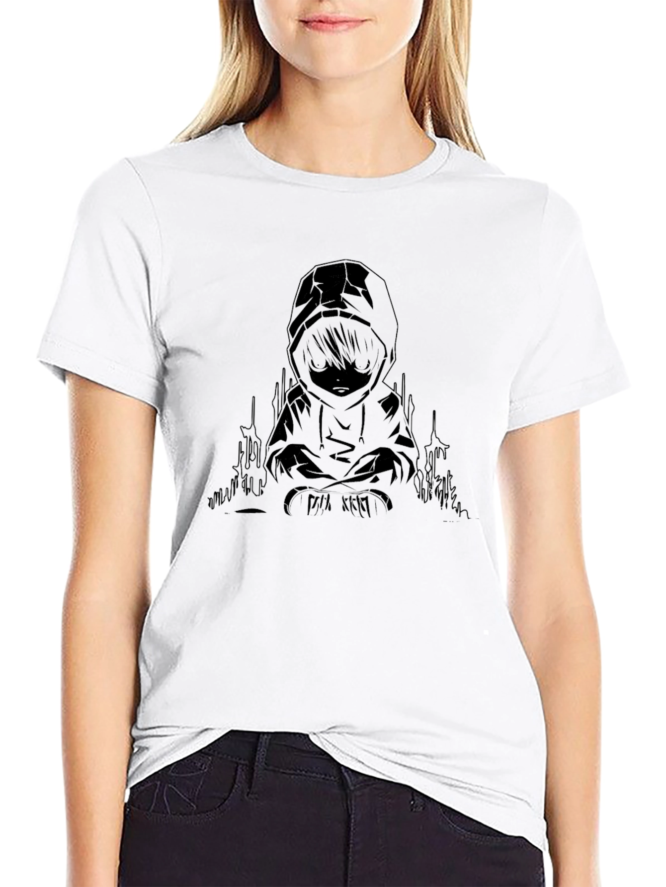 Hooded Figure Graphic Black T-Shirt