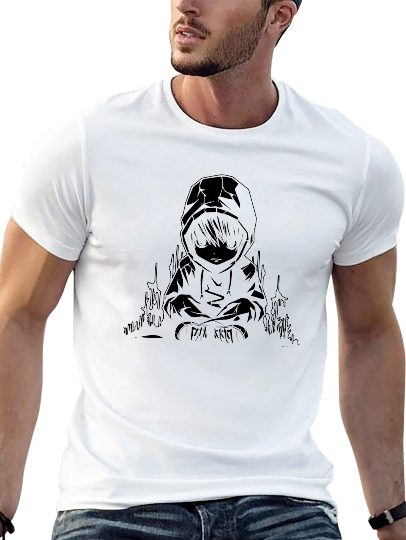 Hooded Figure Graphic Black T-Shirt