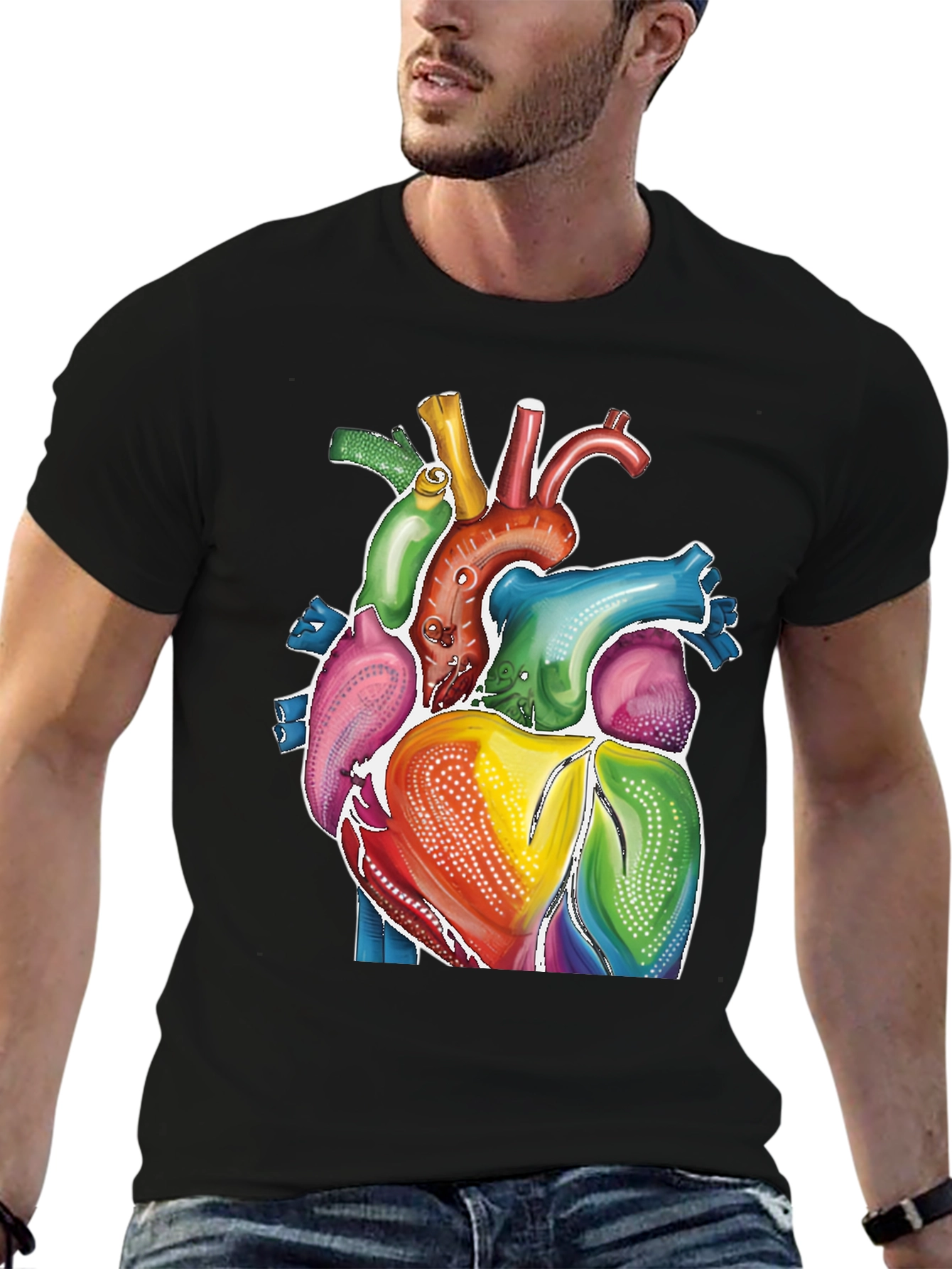 Rainbow Heart Graphic Tee - Artistic Human Anatomy