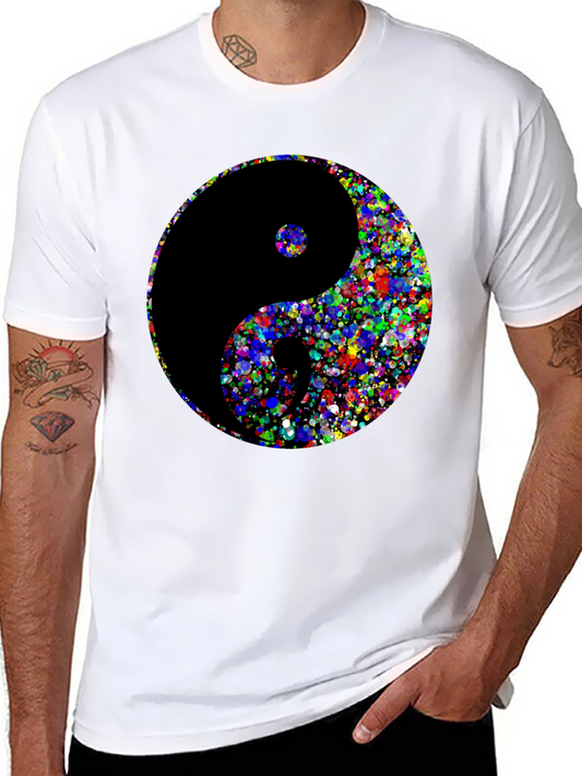 Yin Yang Colorful Splatter Graphic Black T-Shirt