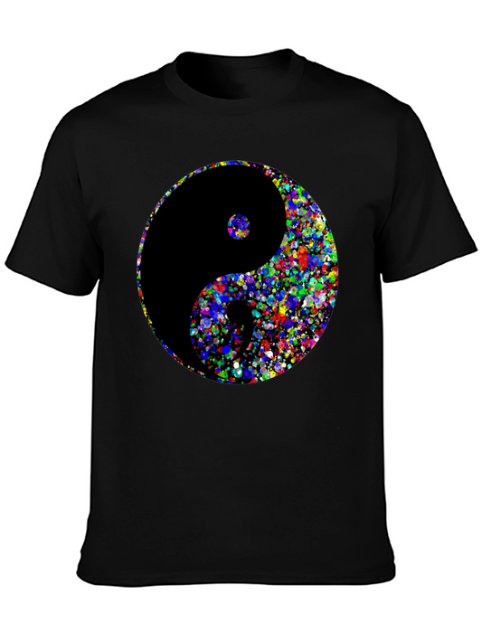 Yin Yang Colorful Splatter Graphic Black T-Shirt
