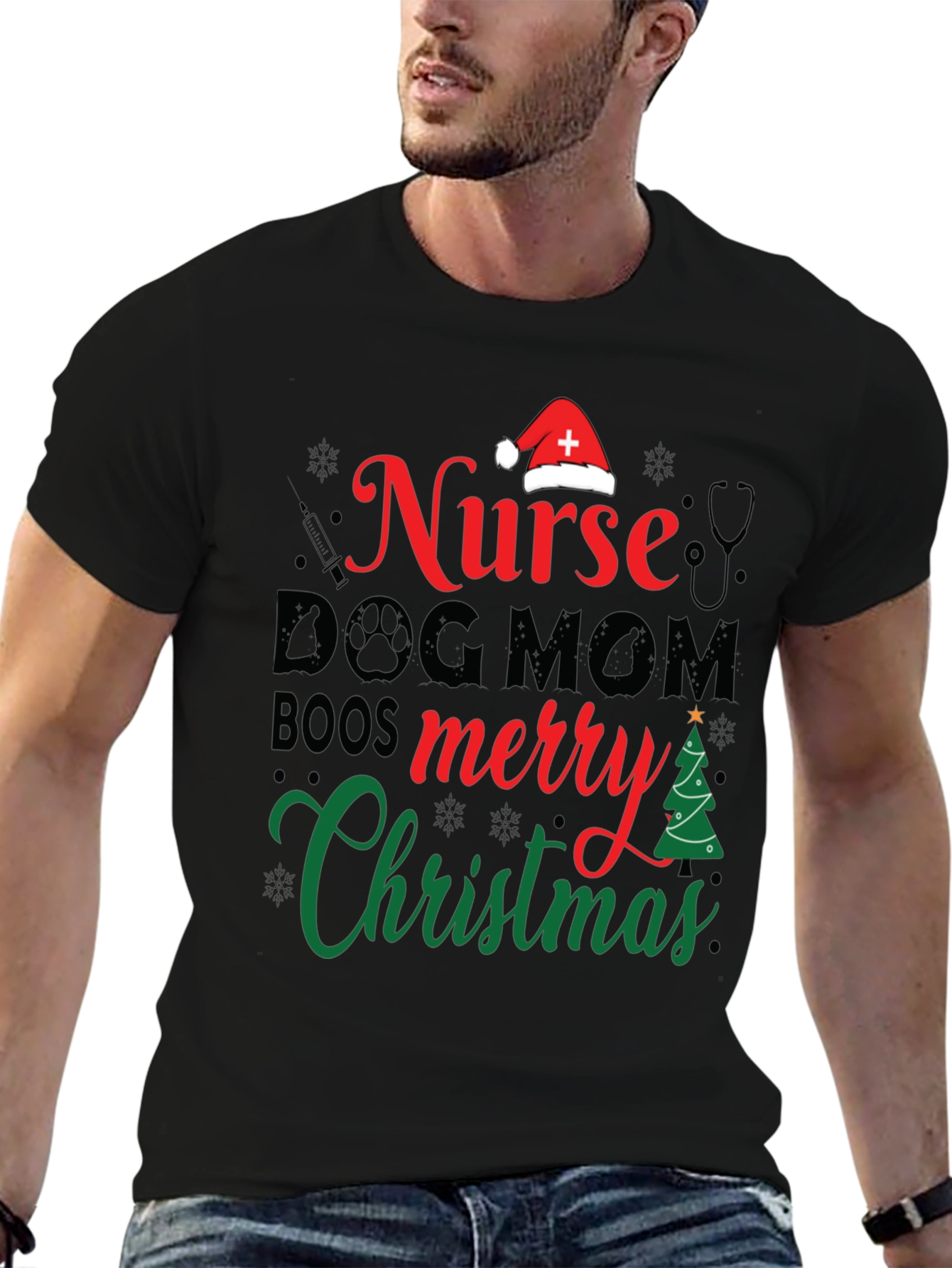 Nurse Dog Mom Christmas Graphic Tee