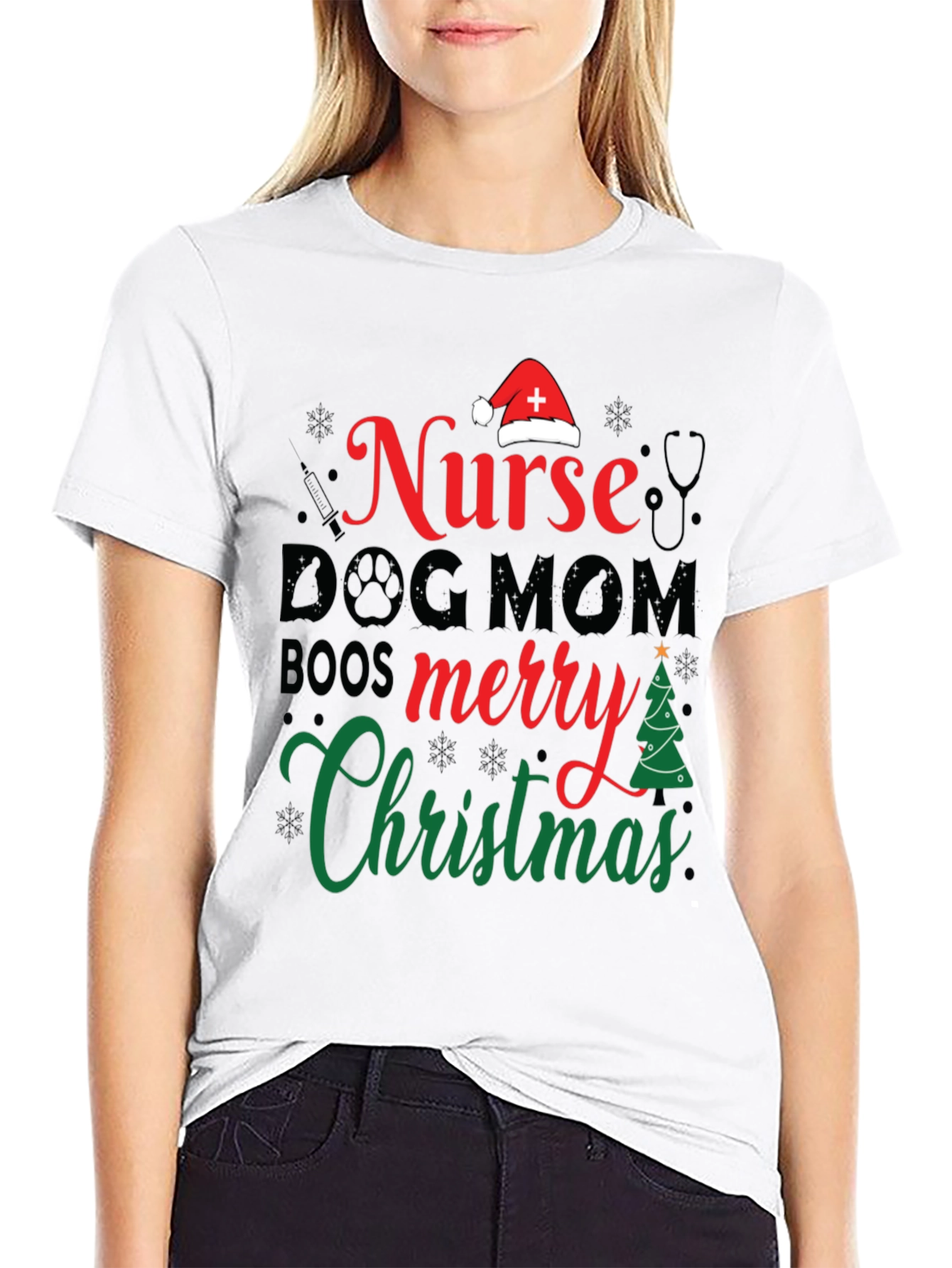 Nurse Dog Mom Christmas Graphic Tee