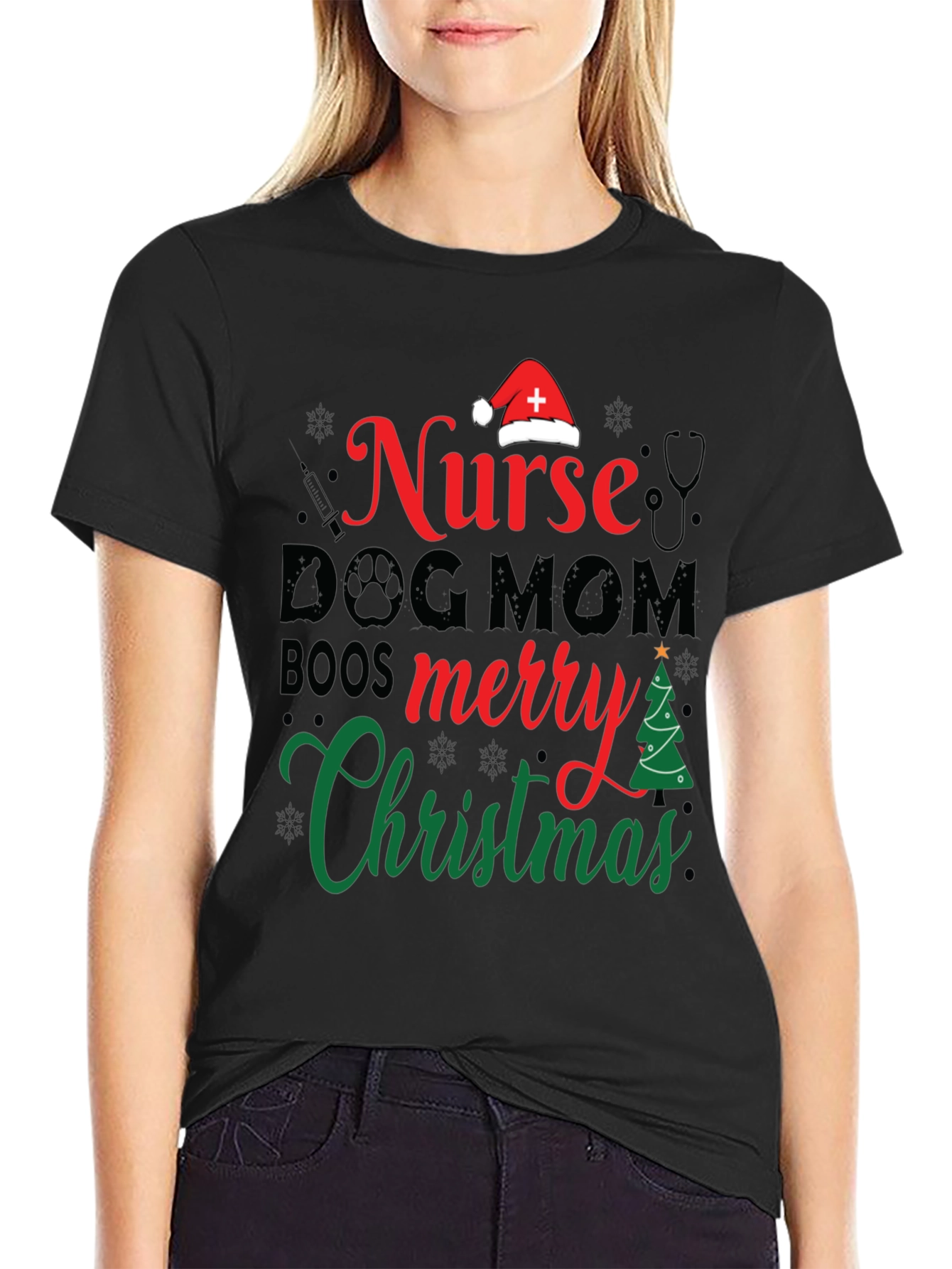 Nurse Dog Mom Christmas Graphic Tee