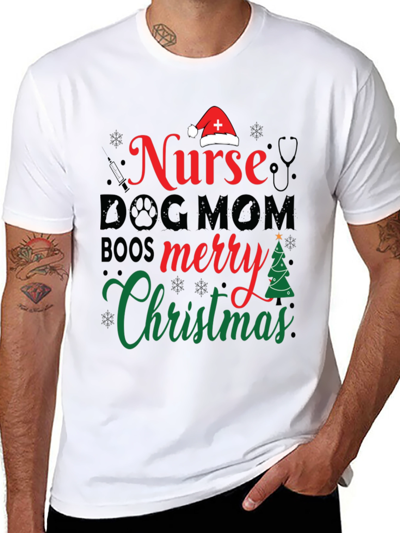 Nurse Dog Mom Christmas Graphic Tee