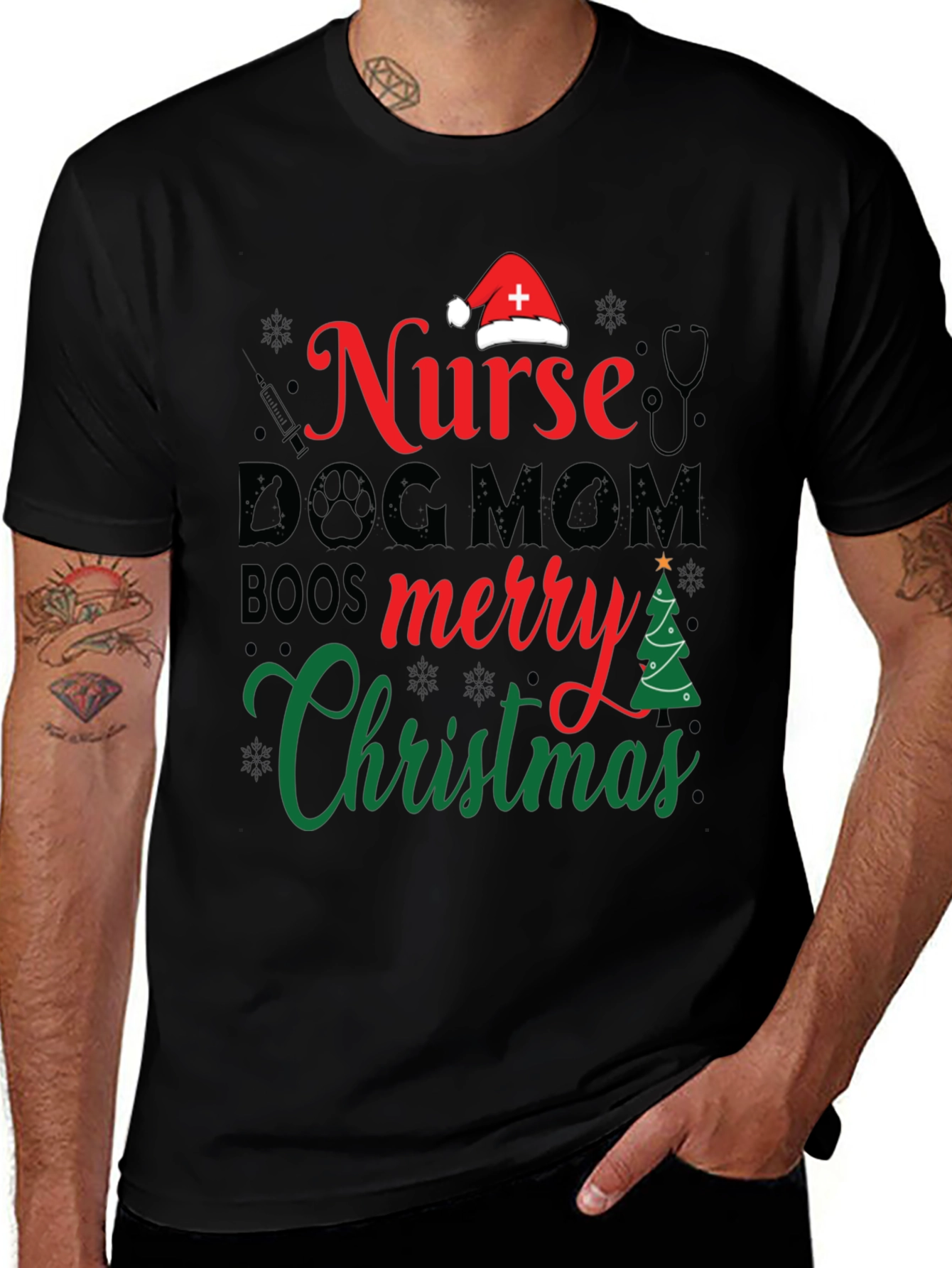 Nurse Dog Mom Christmas Graphic Tee