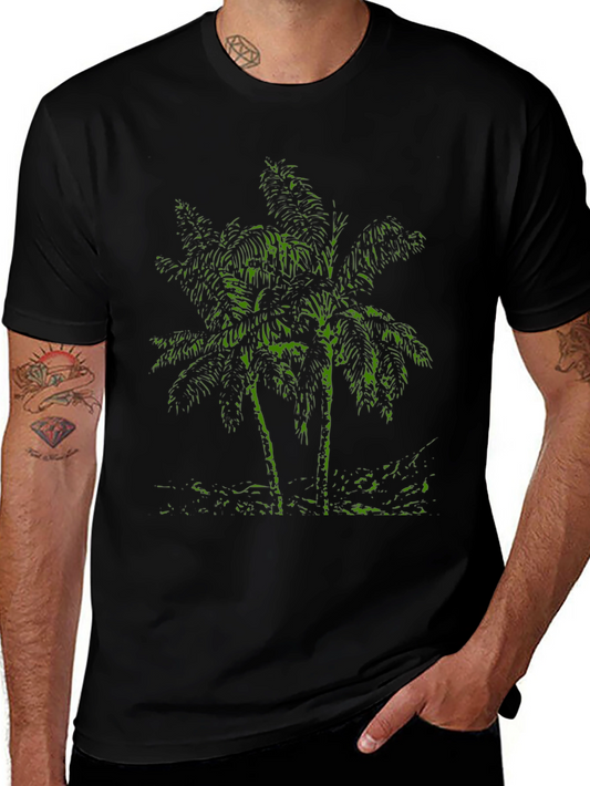 Tropical Palm Tree Graphic T-Shirt - Black