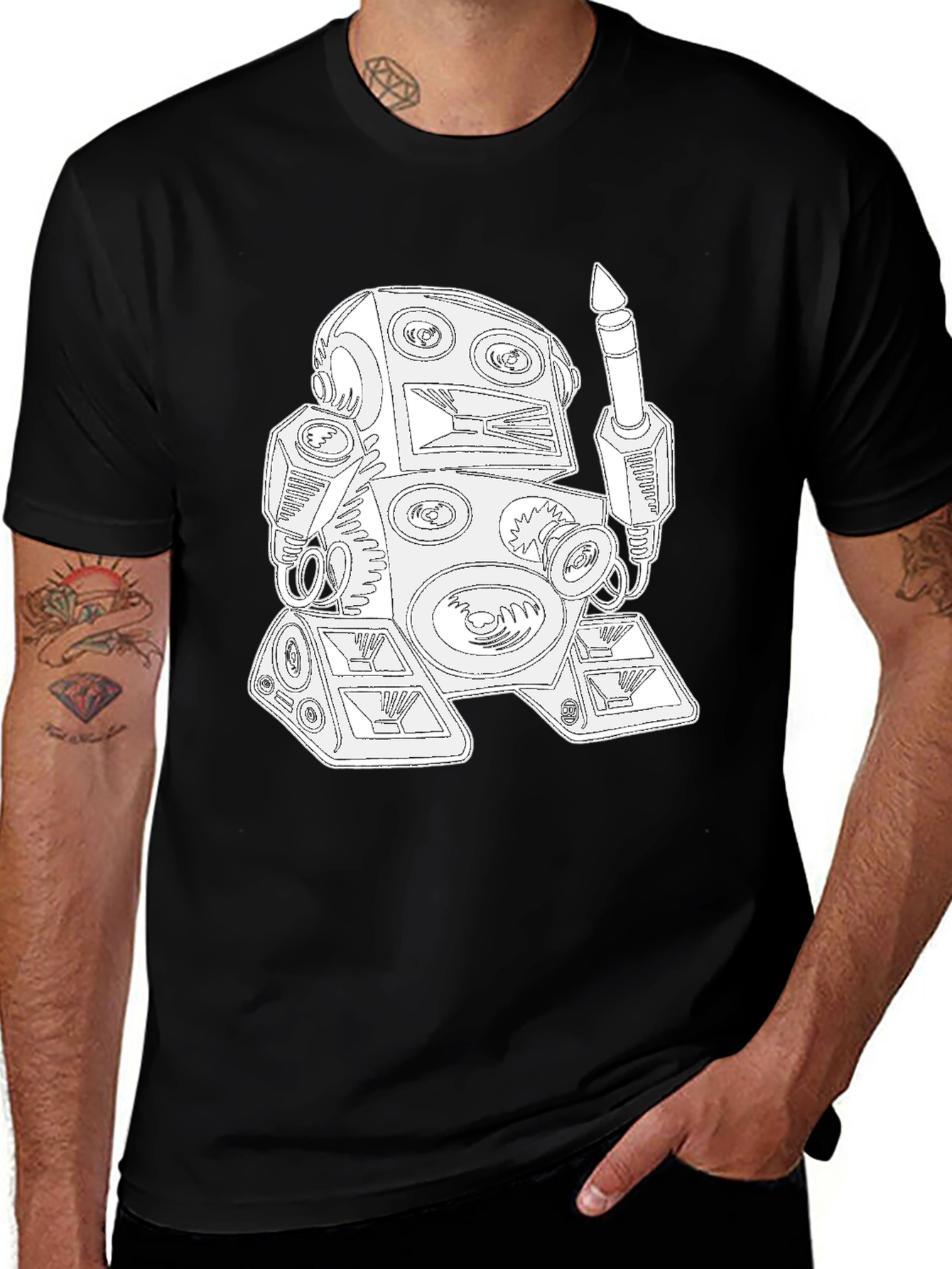Robot DJ Black T-Shirt - Unique Graphic Tee