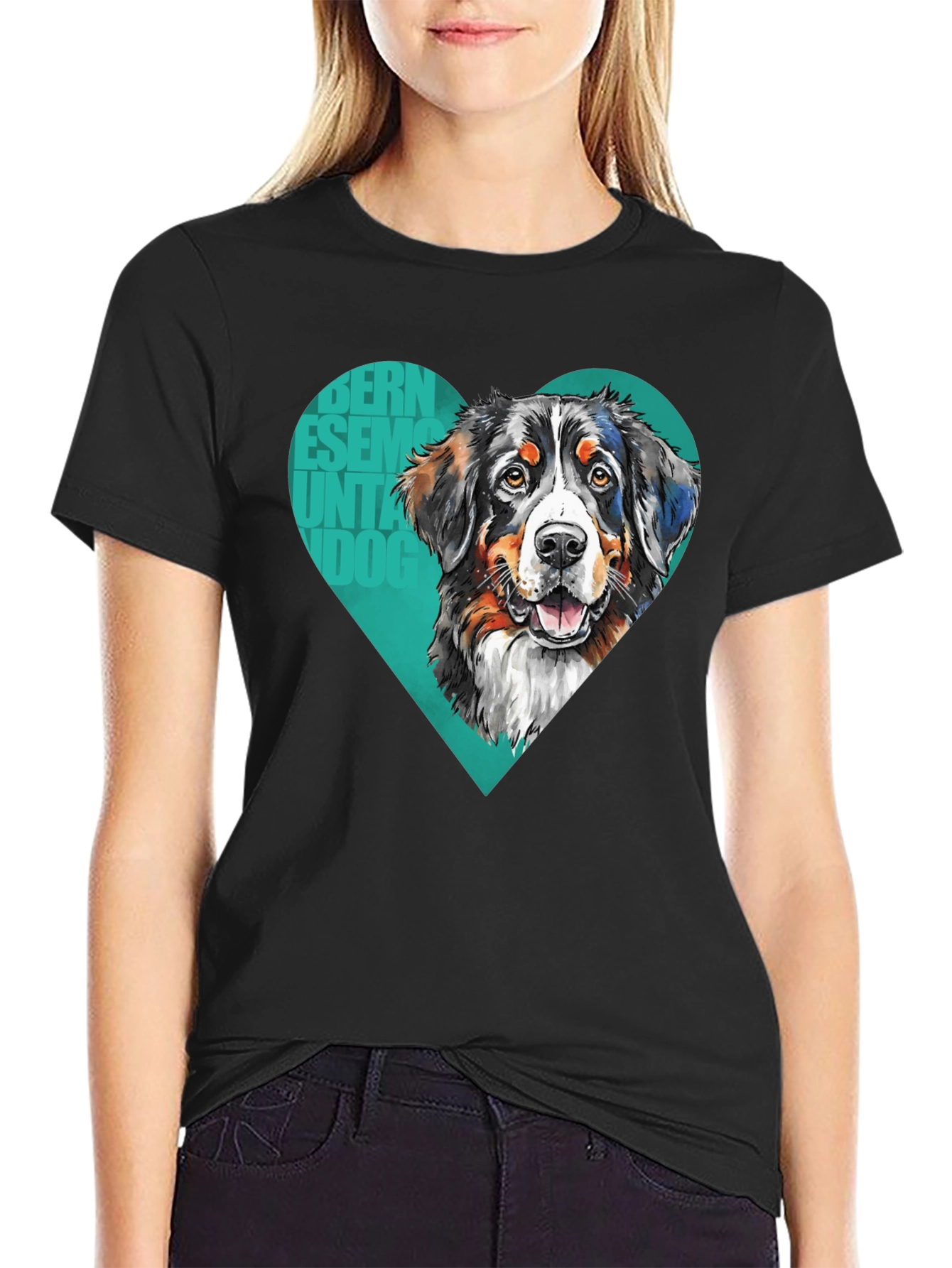 Bernese Mountain Dog Heart T-Shirt - Mens Black Tee