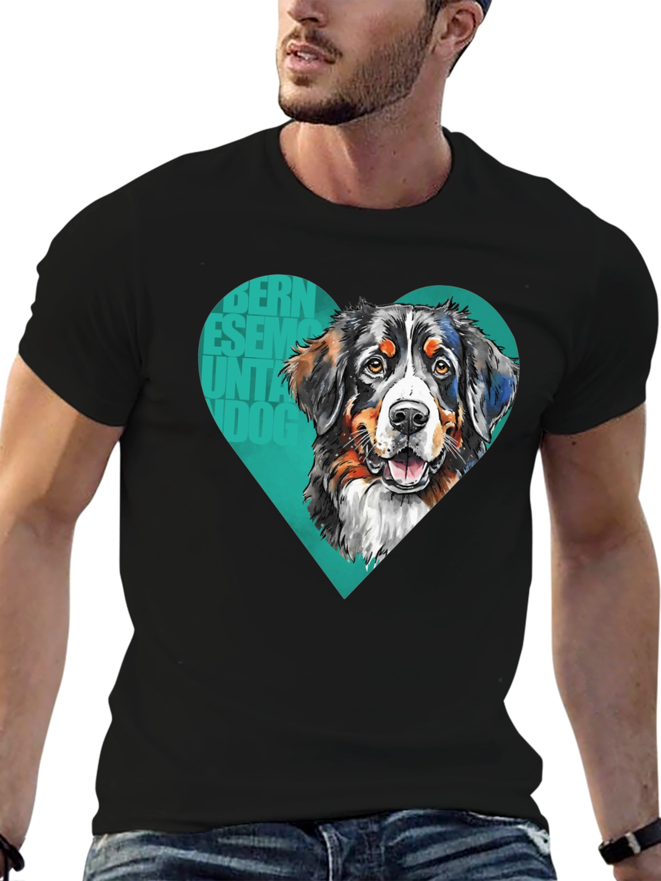 Bernese Mountain Dog Heart T-Shirt - Mens Black Tee