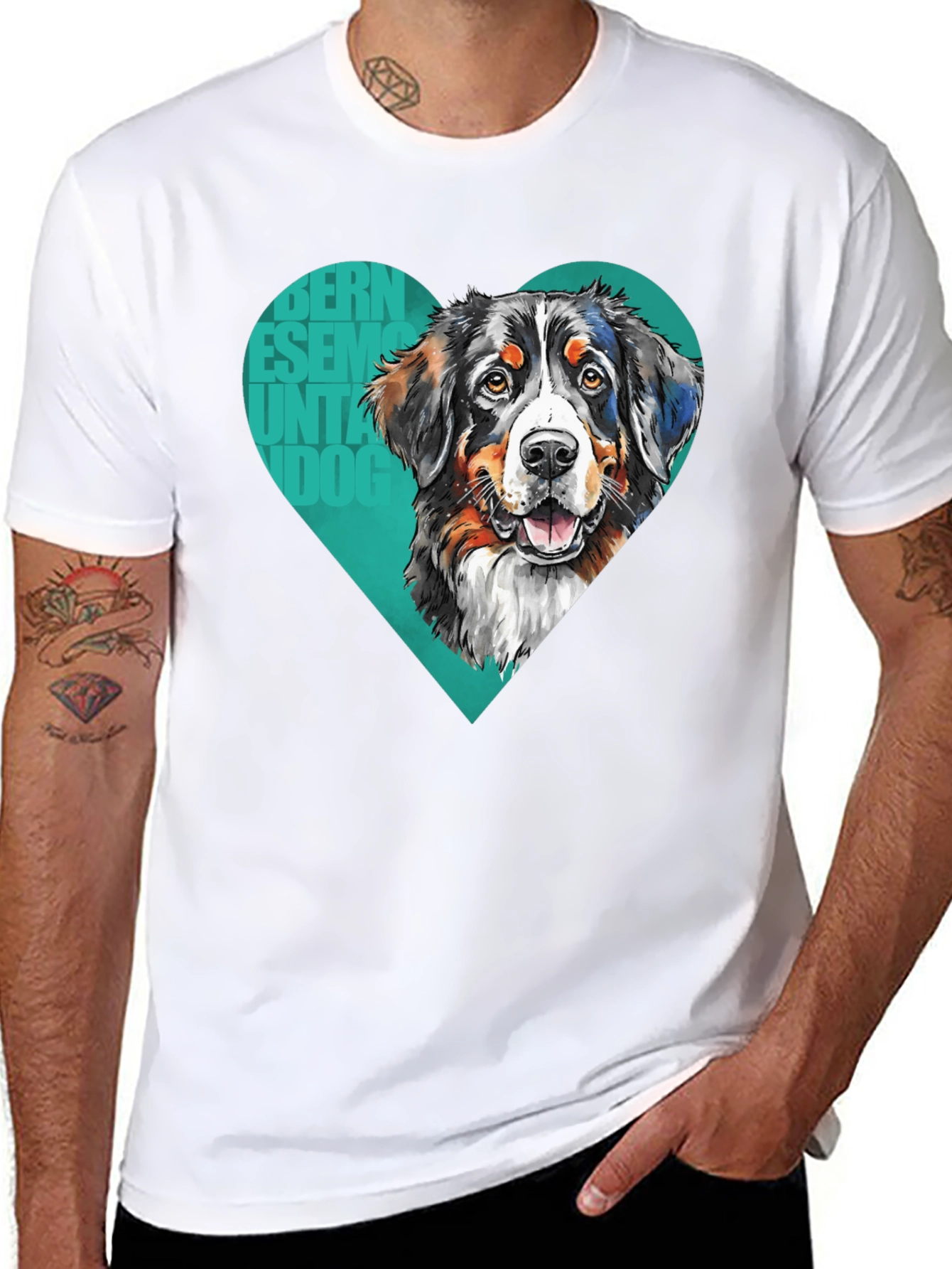 Bernese Mountain Dog Heart T-Shirt - Mens Black Tee