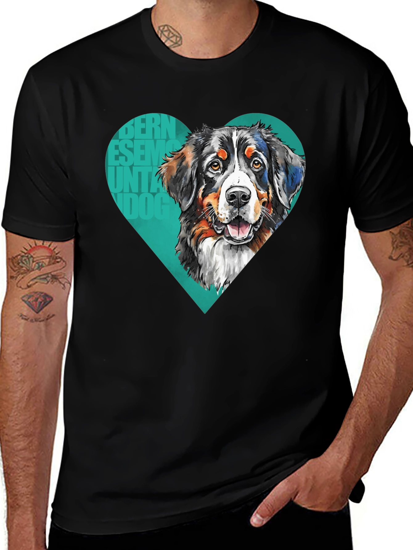 Bernese Mountain Dog Heart T-Shirt - Mens Black Tee