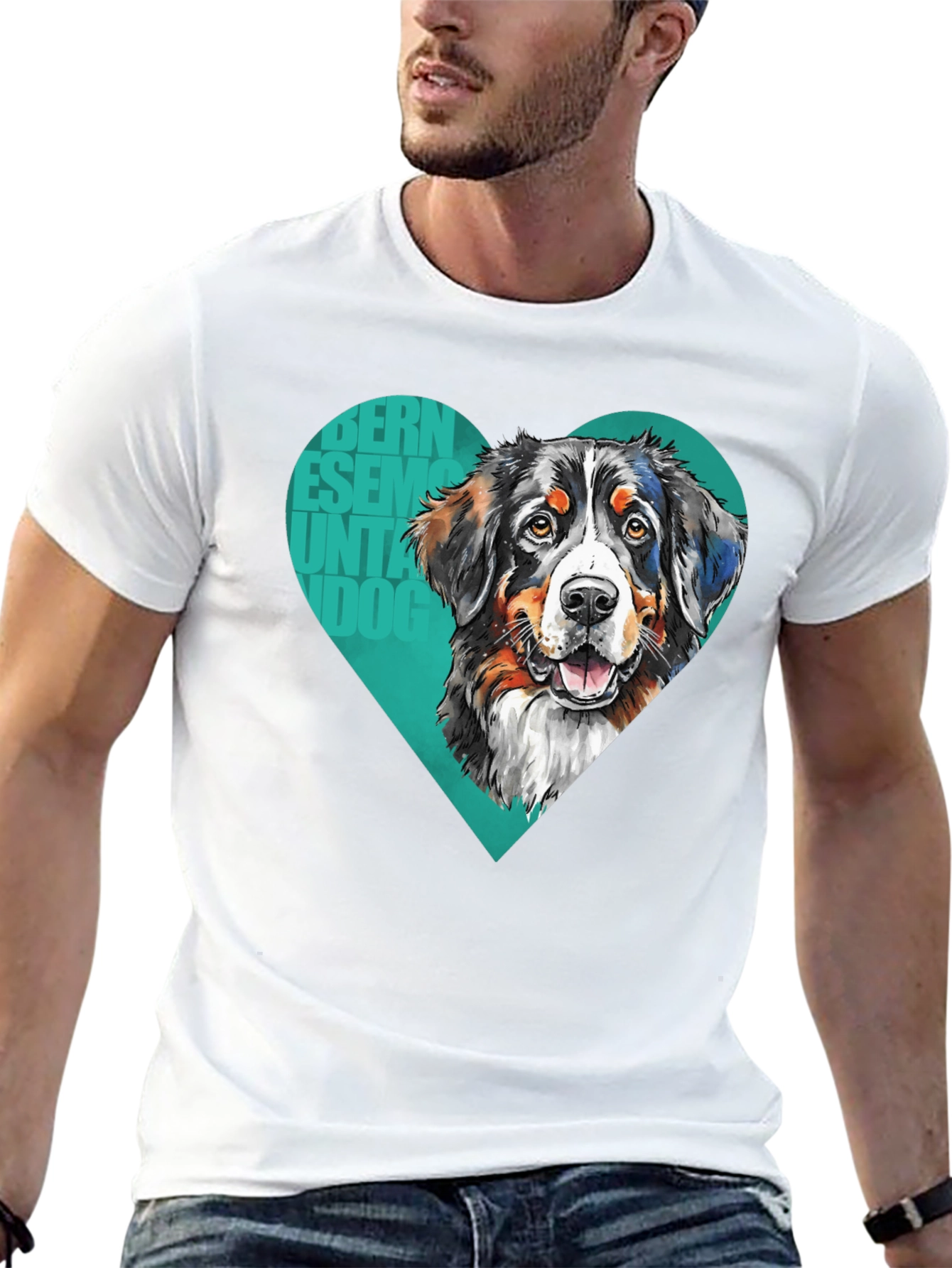 Bernese Mountain Dog Heart T-Shirt - Mens Black Tee