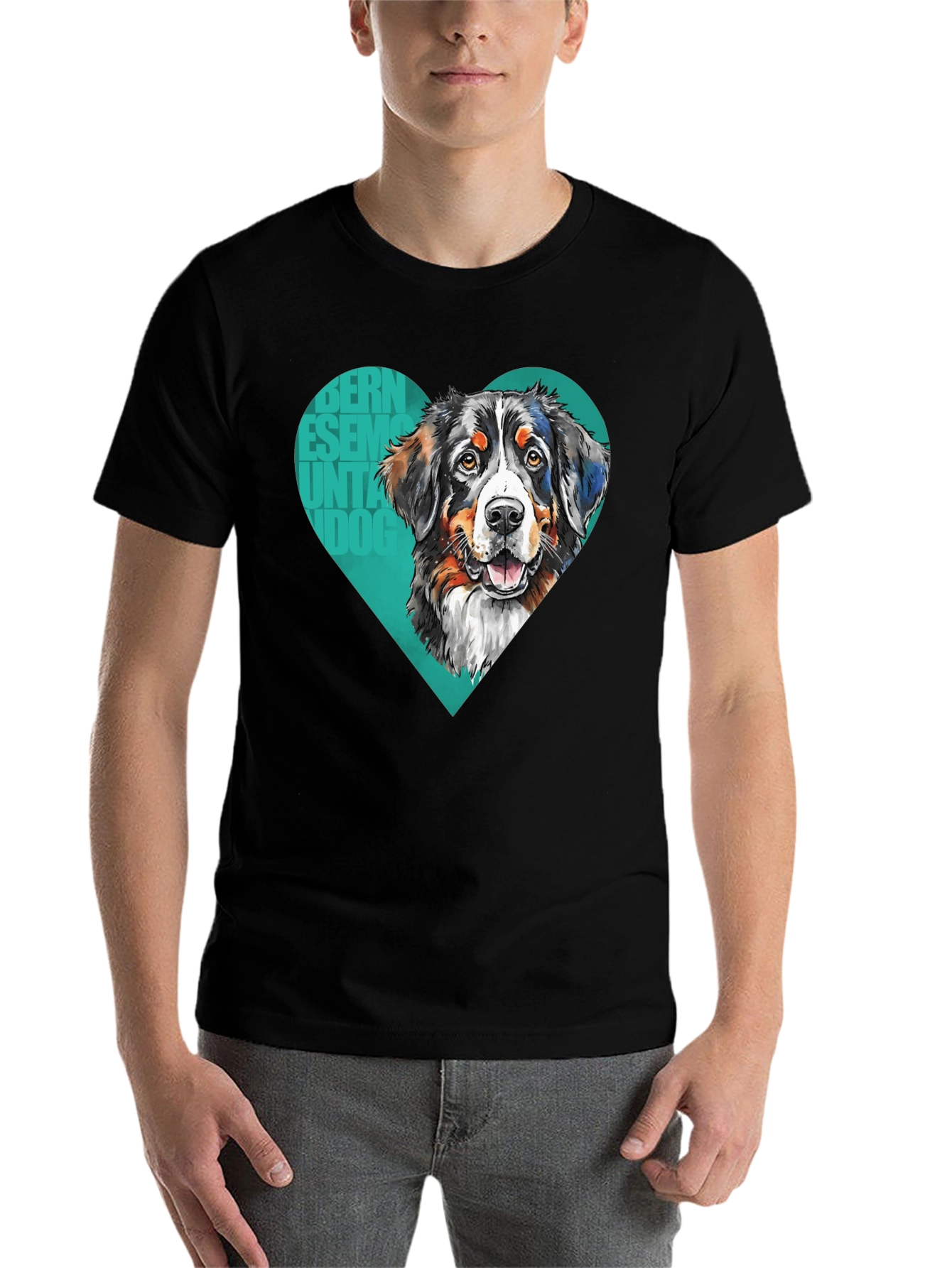 Bernese Mountain Dog Heart T-Shirt - Mens Black Tee