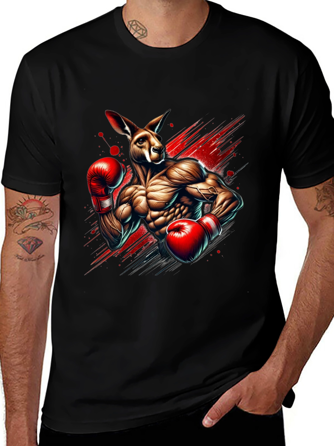 Kangaroo Boxer Graphic Tee - Black