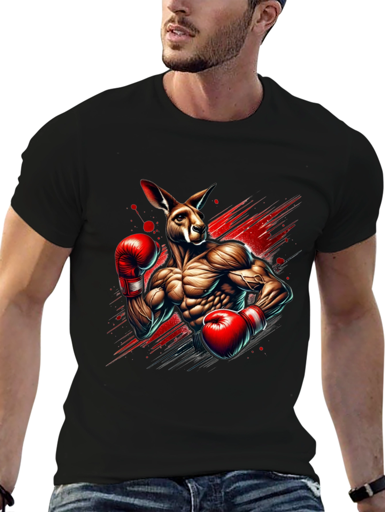Kangaroo Boxer Graphic Tee - Black