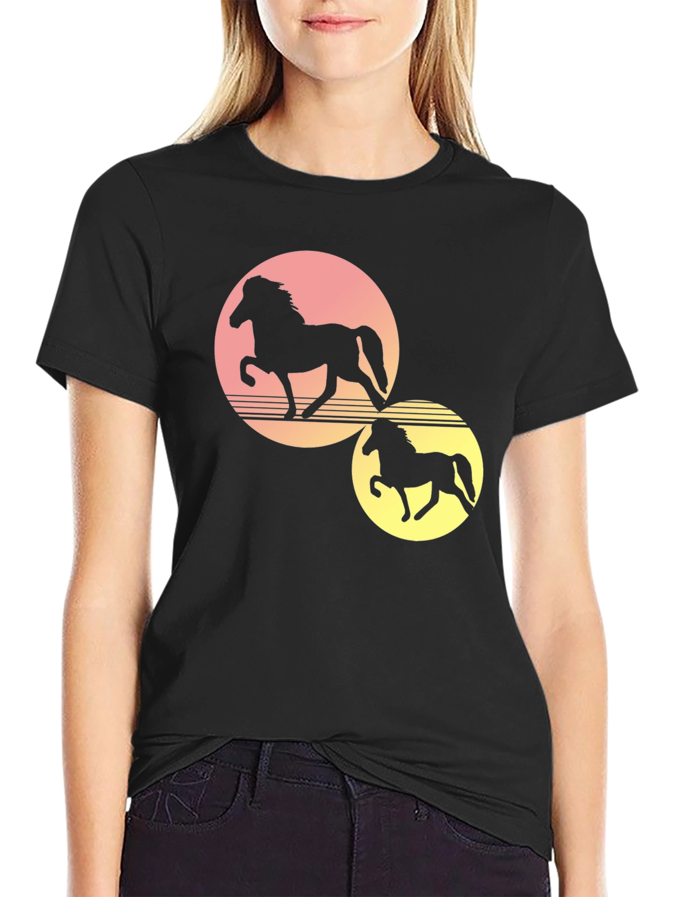 Sunset Horse Graphic Tee - Black