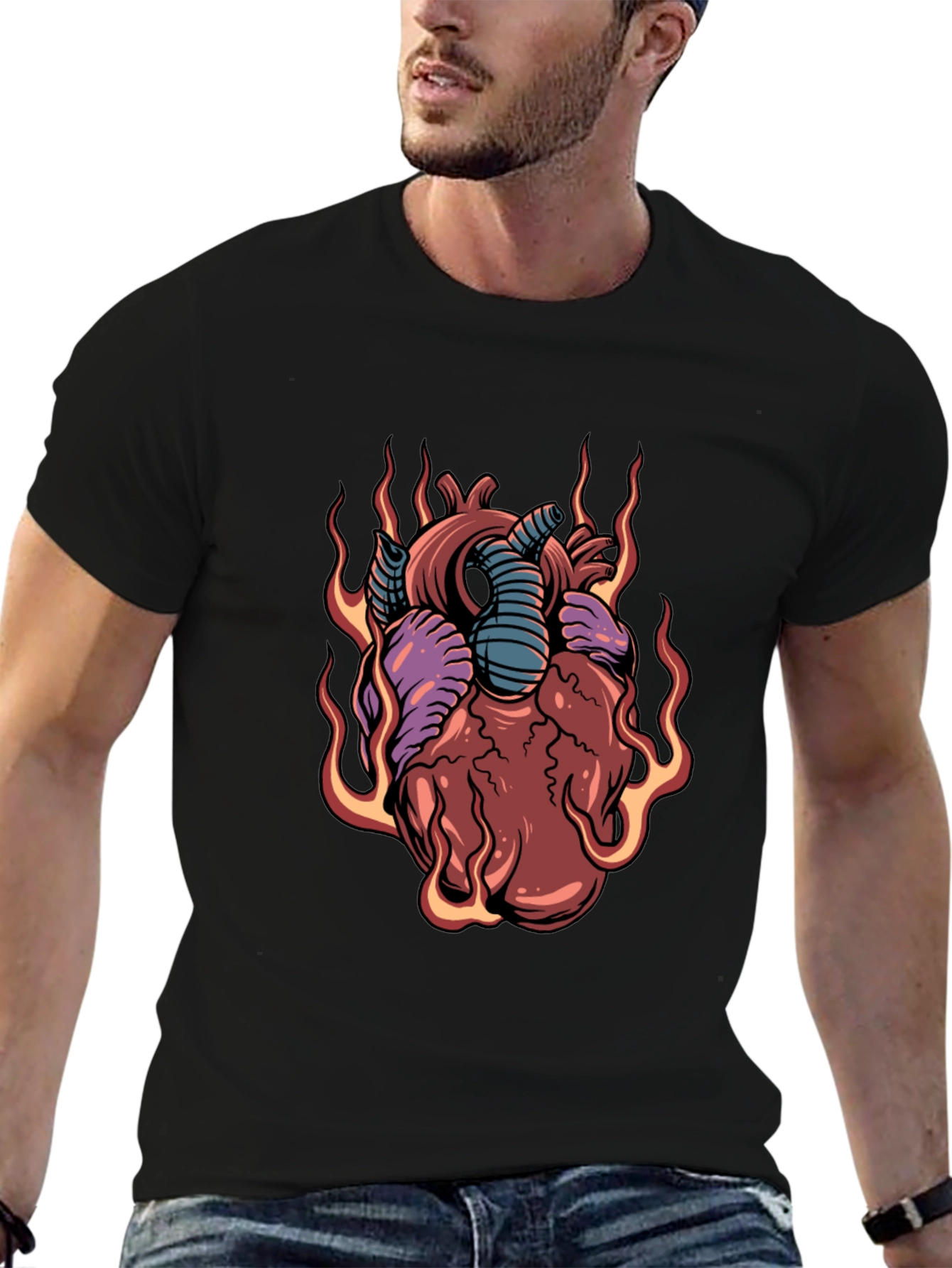 Fiery Heart Graphic Tee - Unique Design
