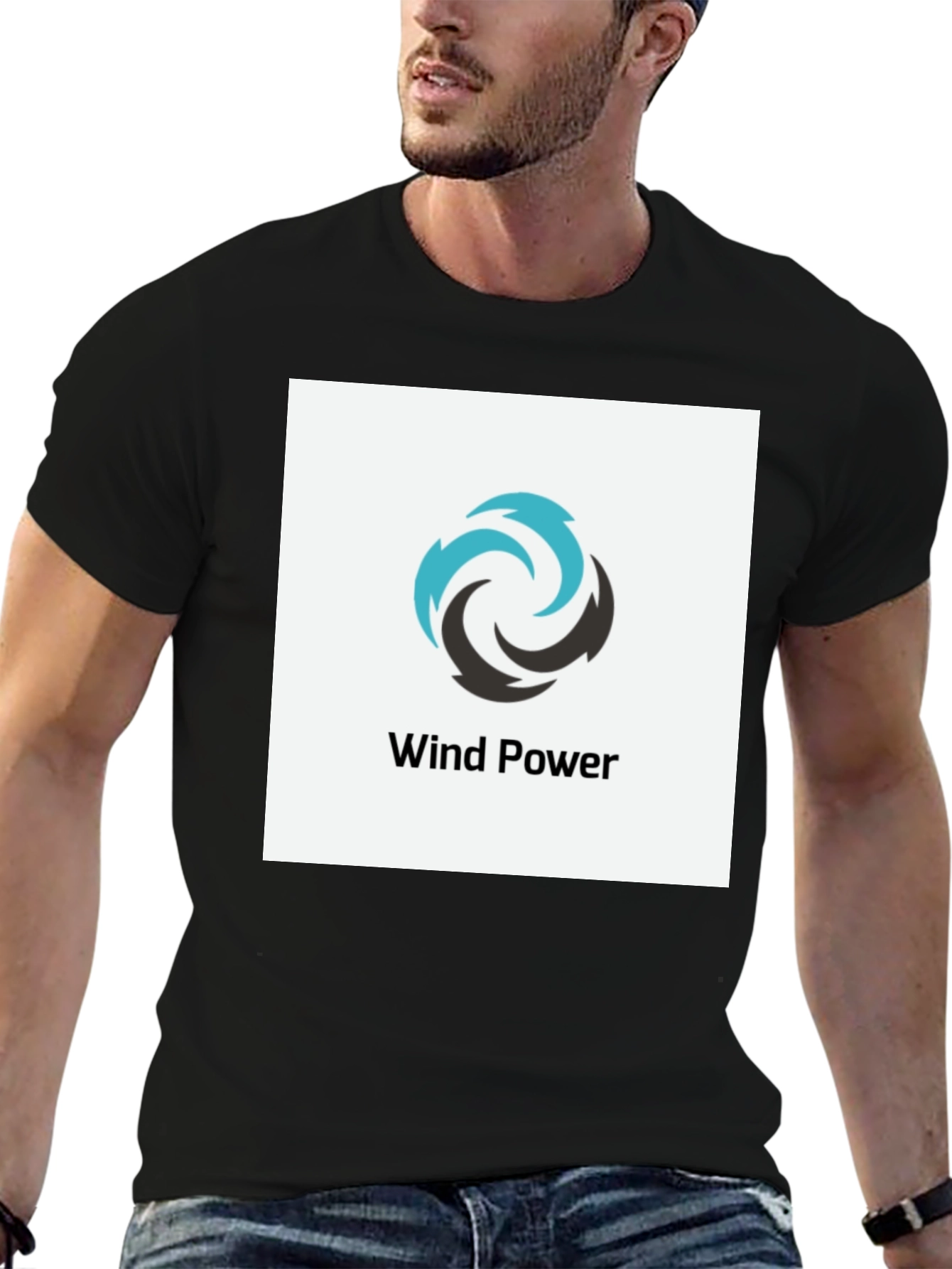 Wind Power Graphic Tee - Black Cotton T-Shirt