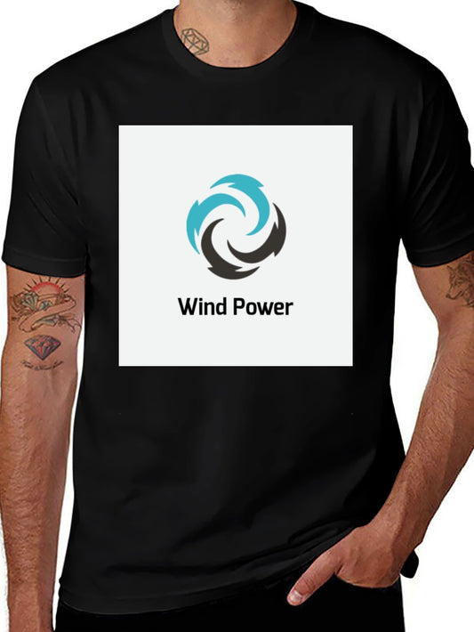 Wind Power Graphic Tee - Black Cotton T-Shirt