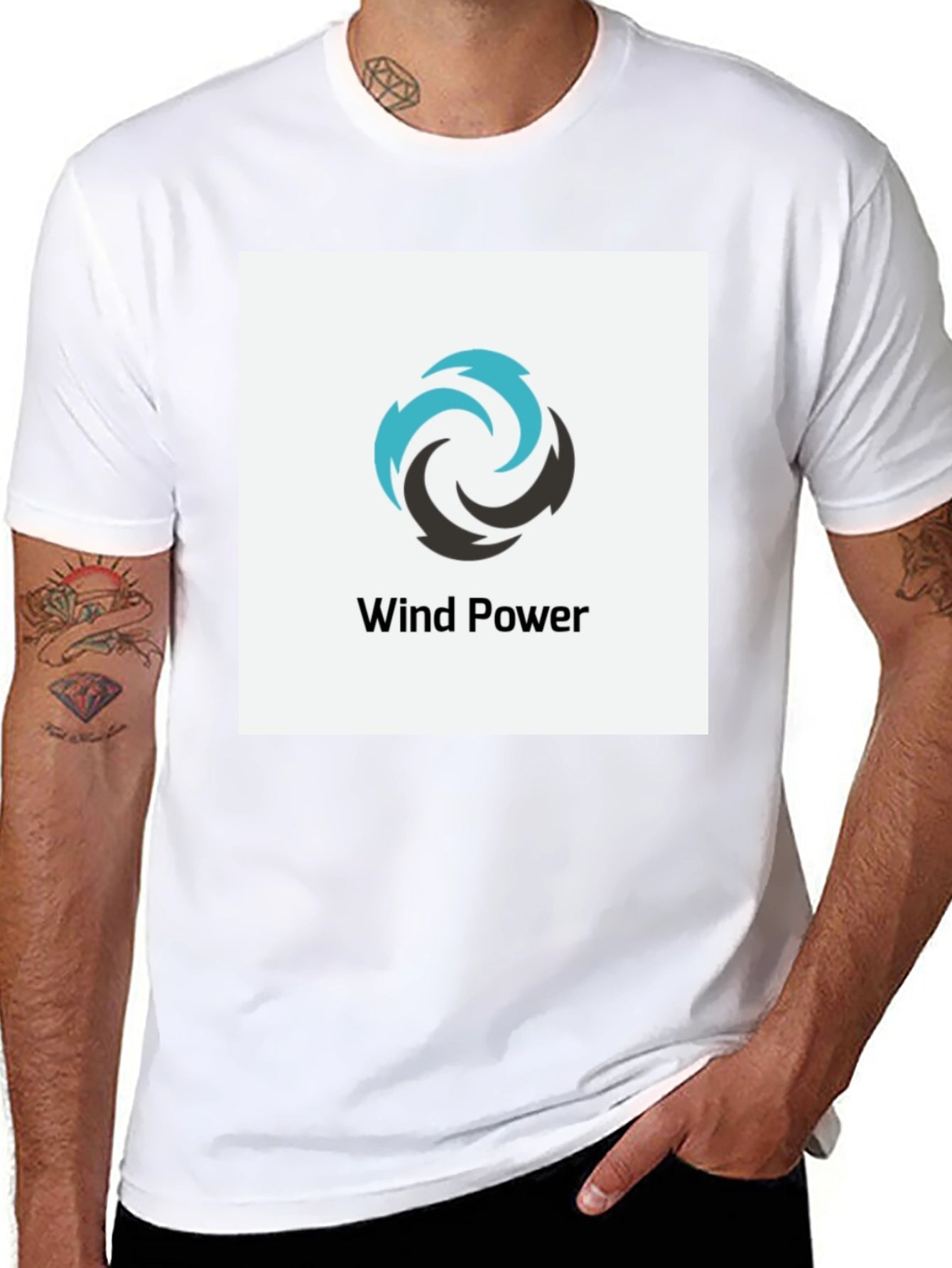 Wind Power Graphic Tee - Black Cotton T-Shirt
