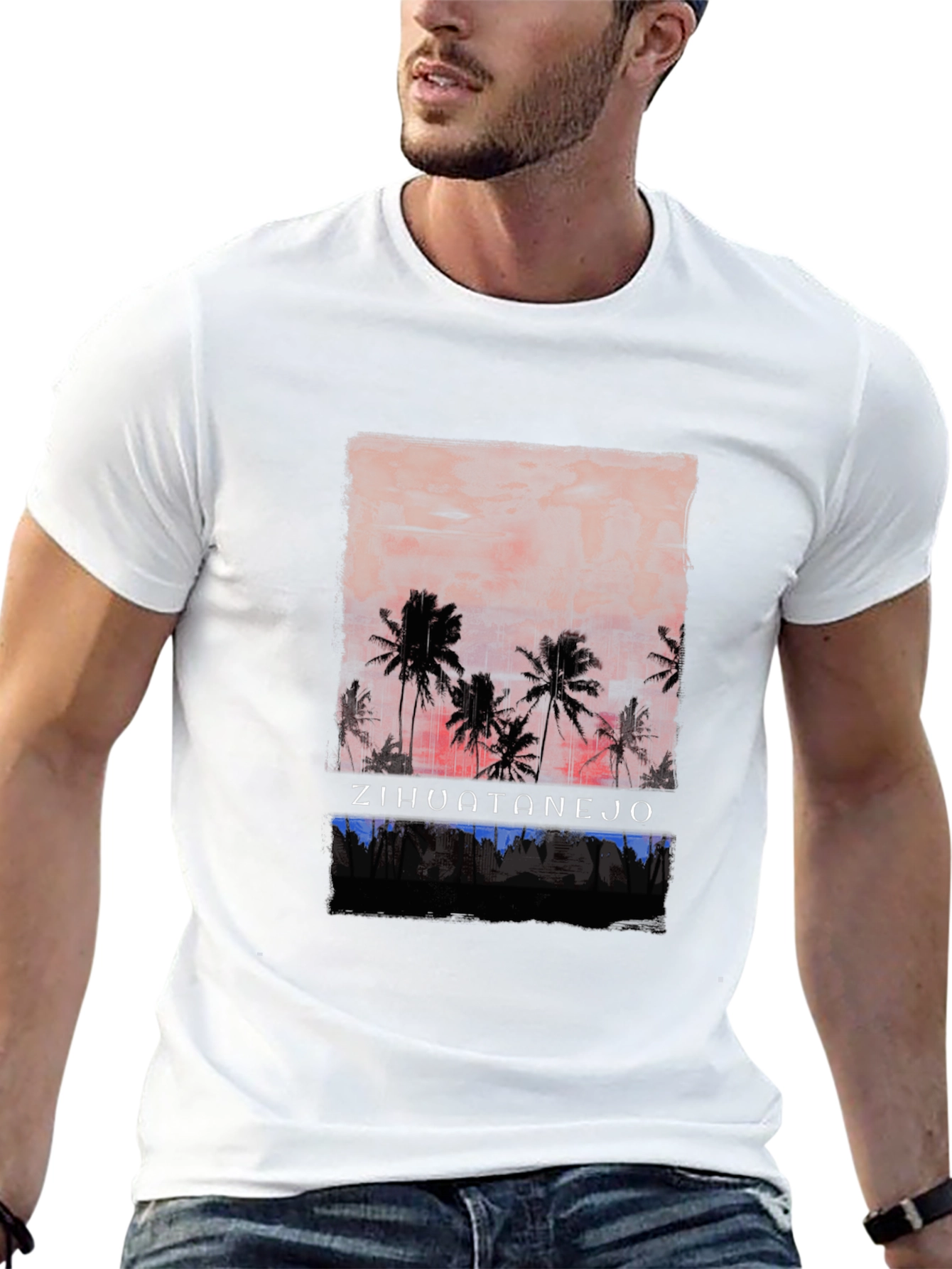 Zihuatanejo Palm Sunset Black T-Shirt