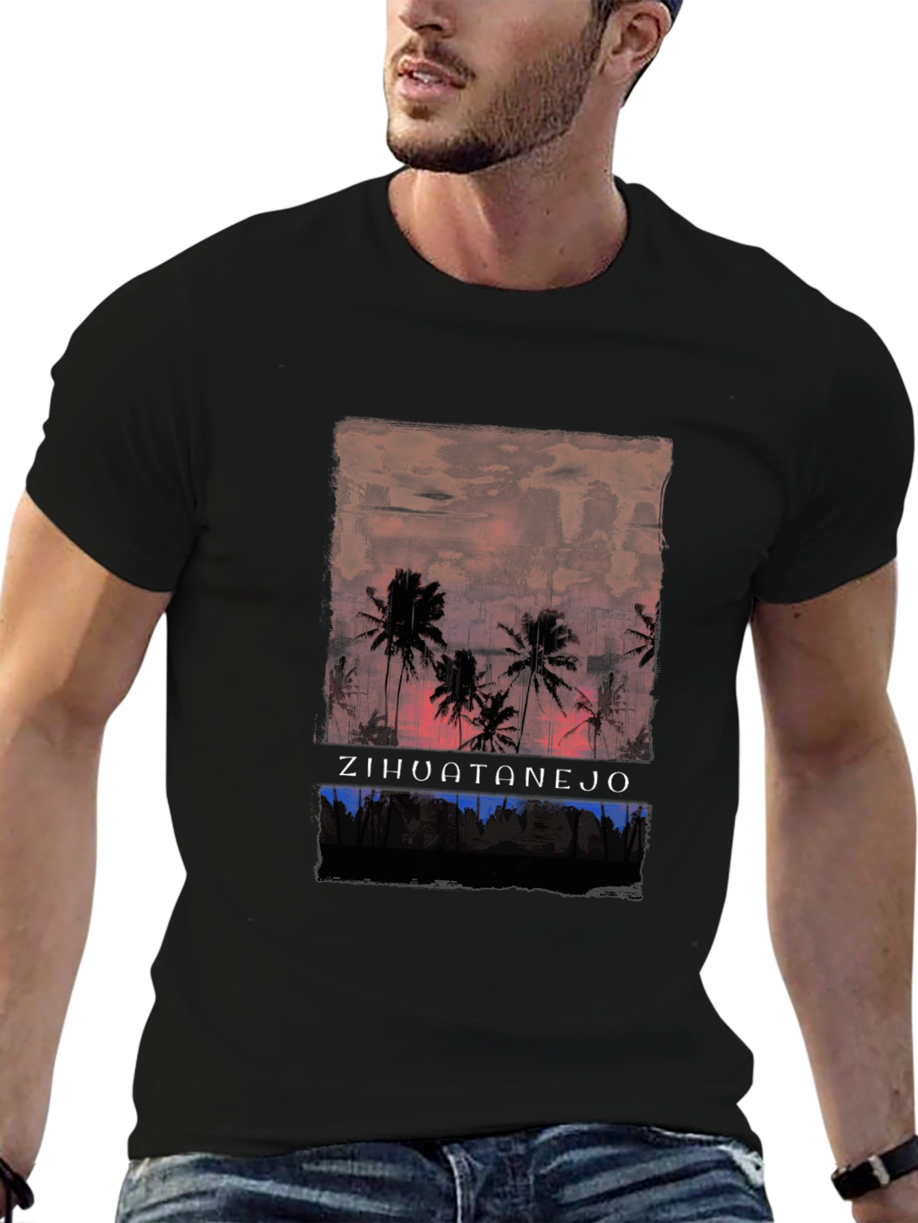 Zihuatanejo Palm Sunset Black T-Shirt