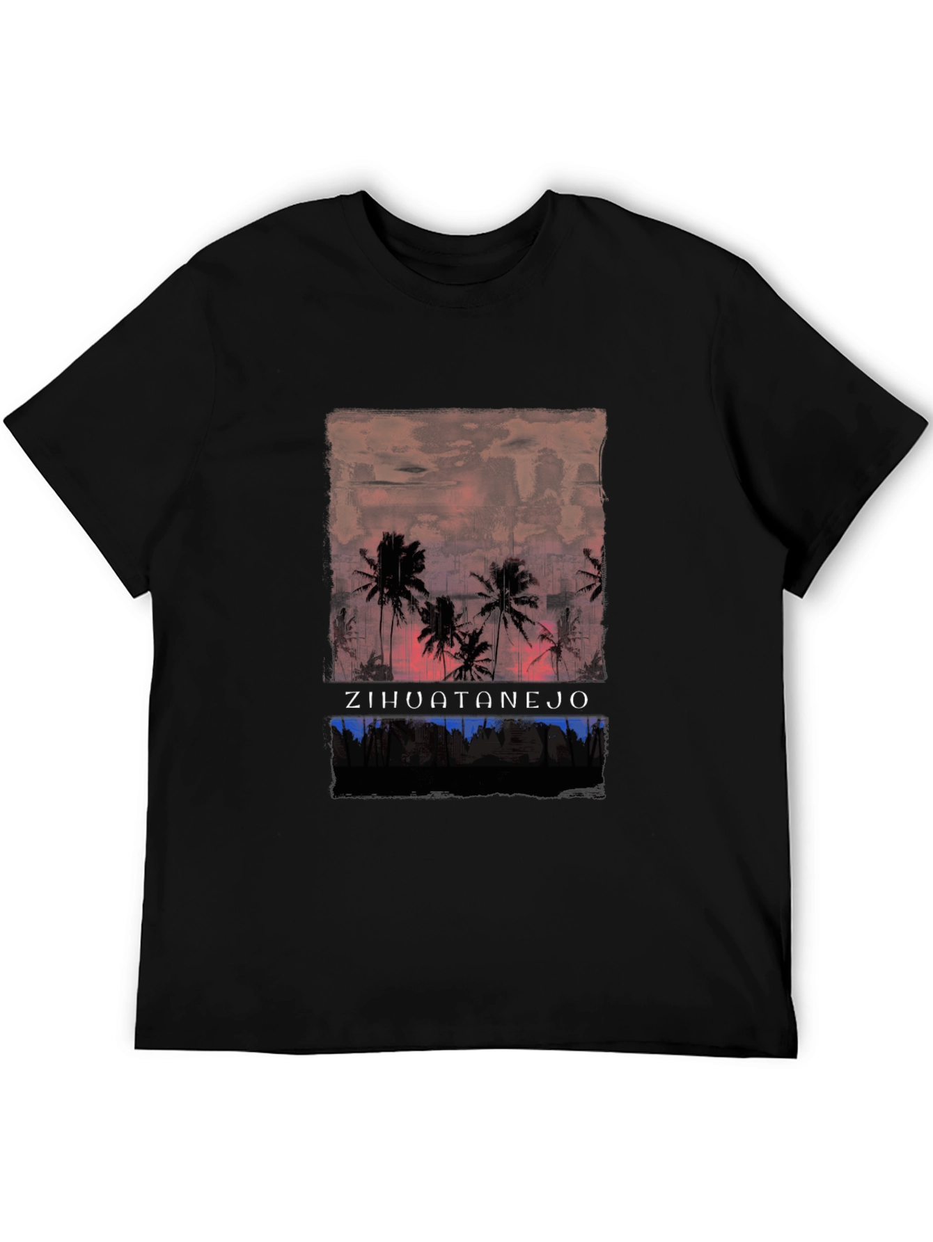 Zihuatanejo Palm Sunset Black T-Shirt