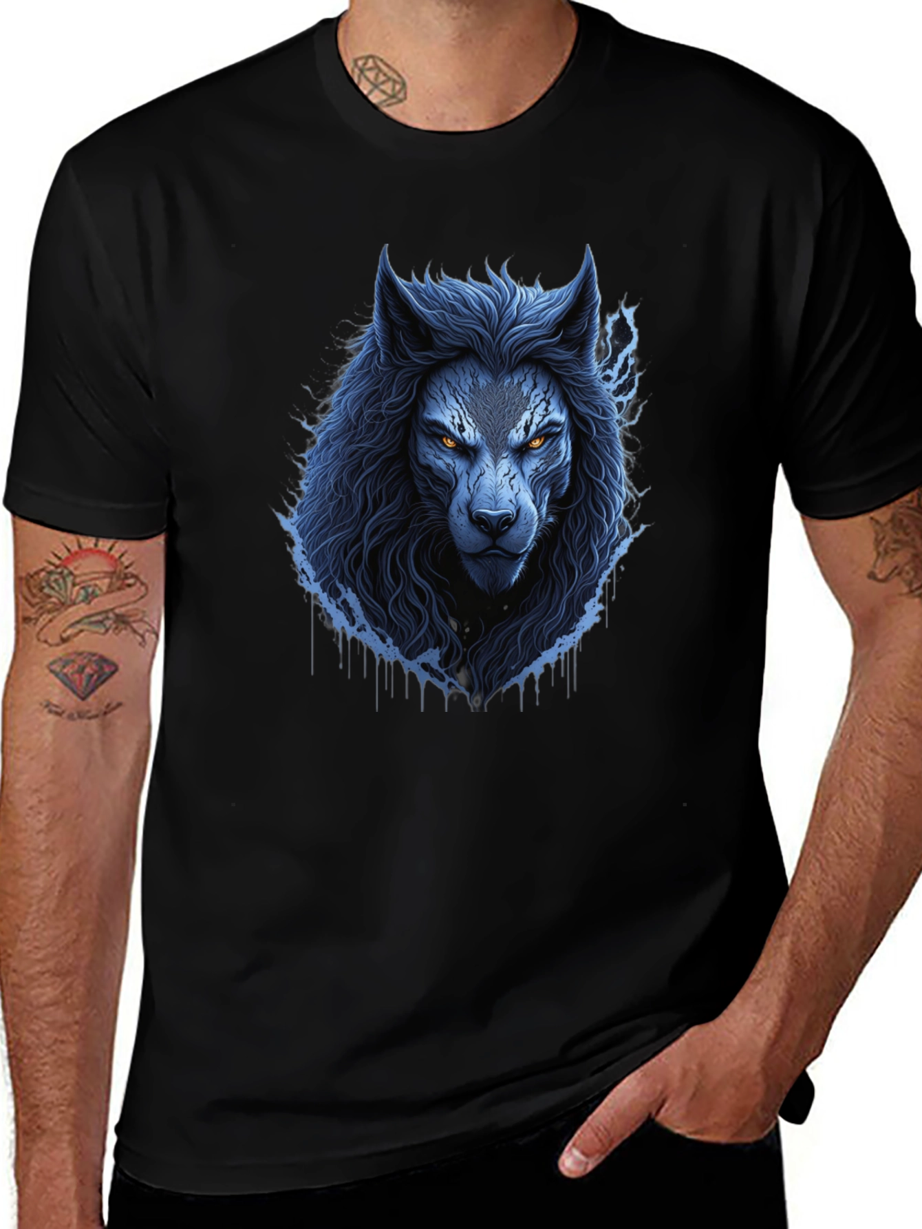 Mens Wolf Graphic Black T-Shirt