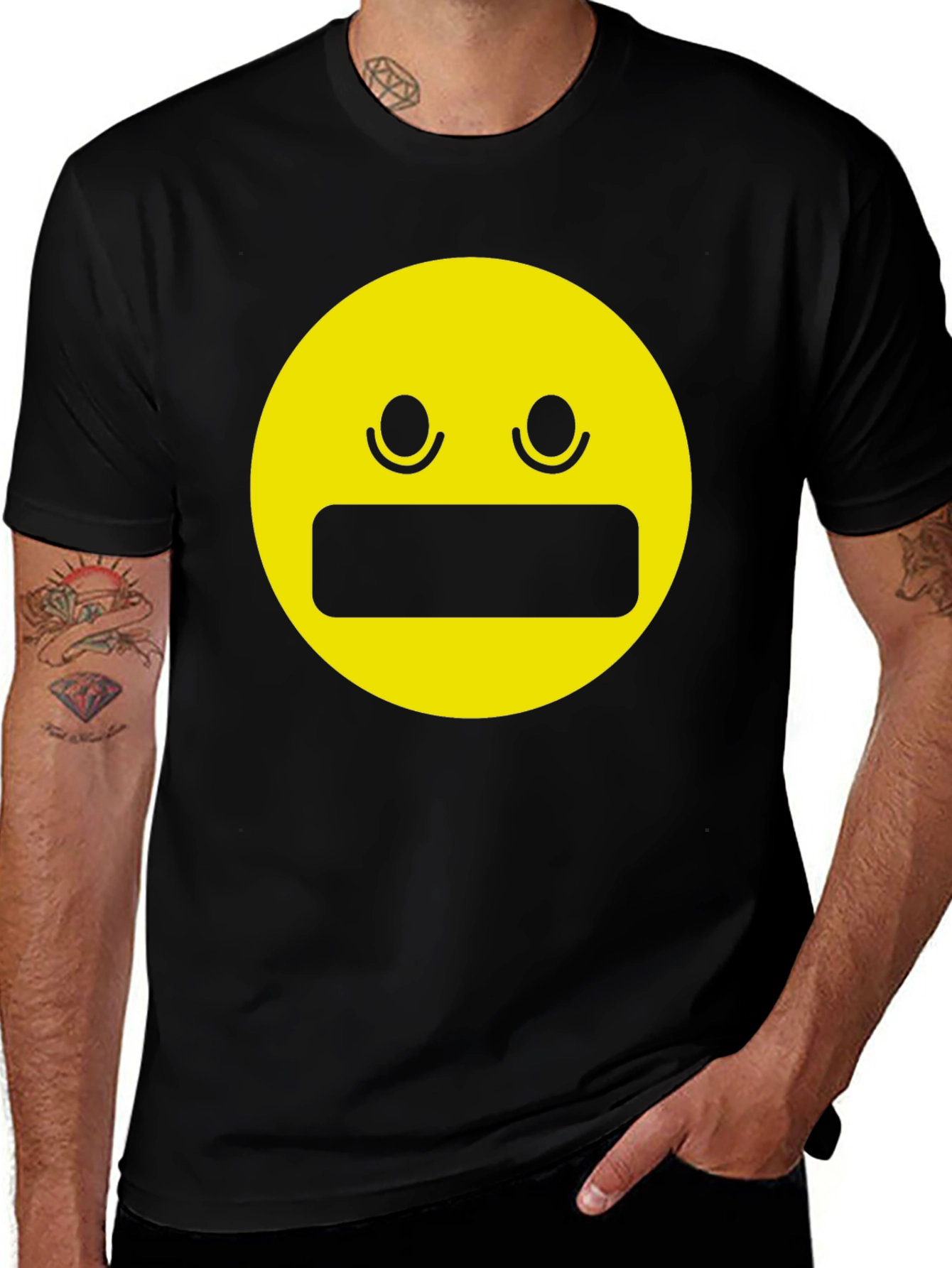 Expressionless Emoji Graphic Tee - Black