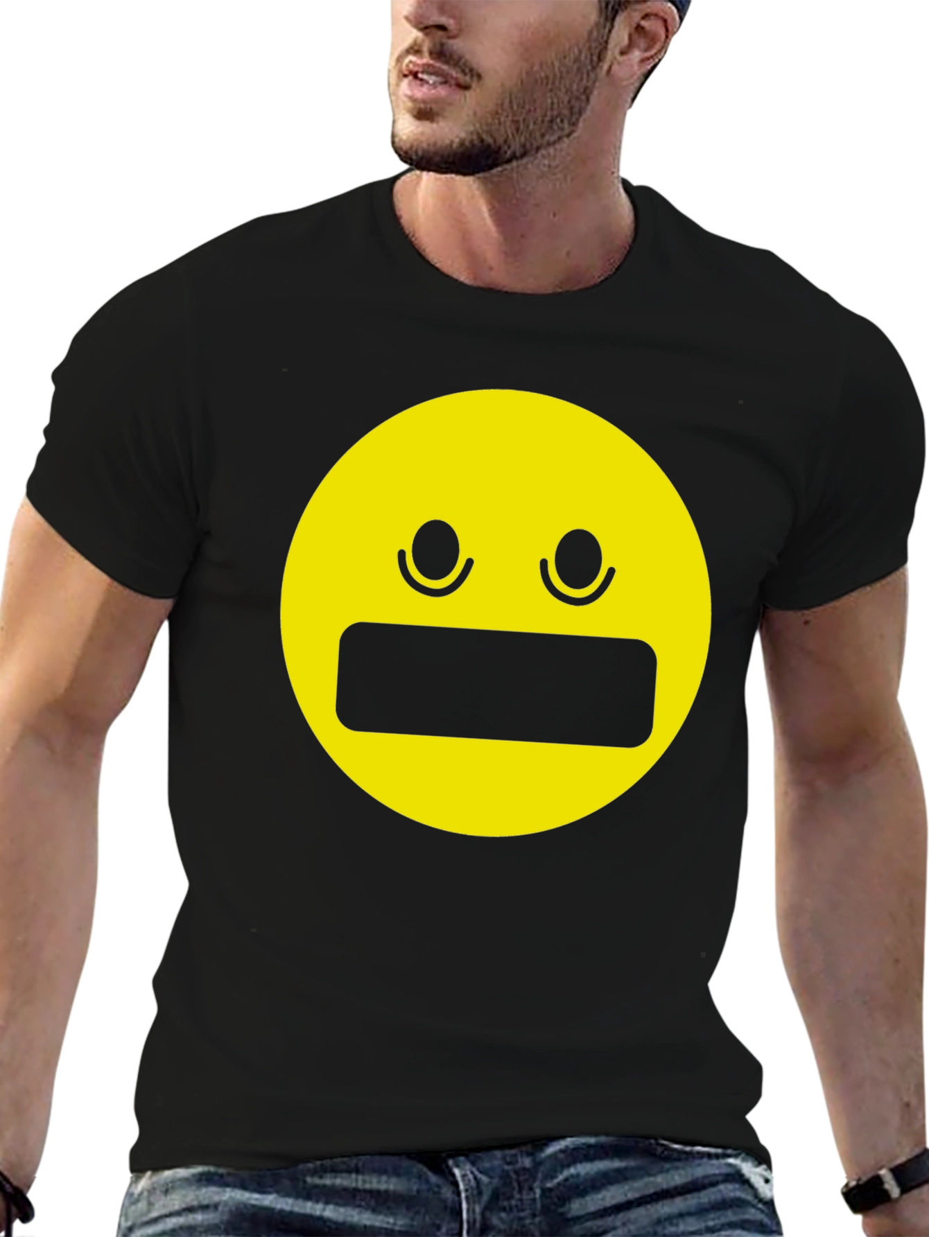 Expressionless Emoji Graphic Tee - Black
