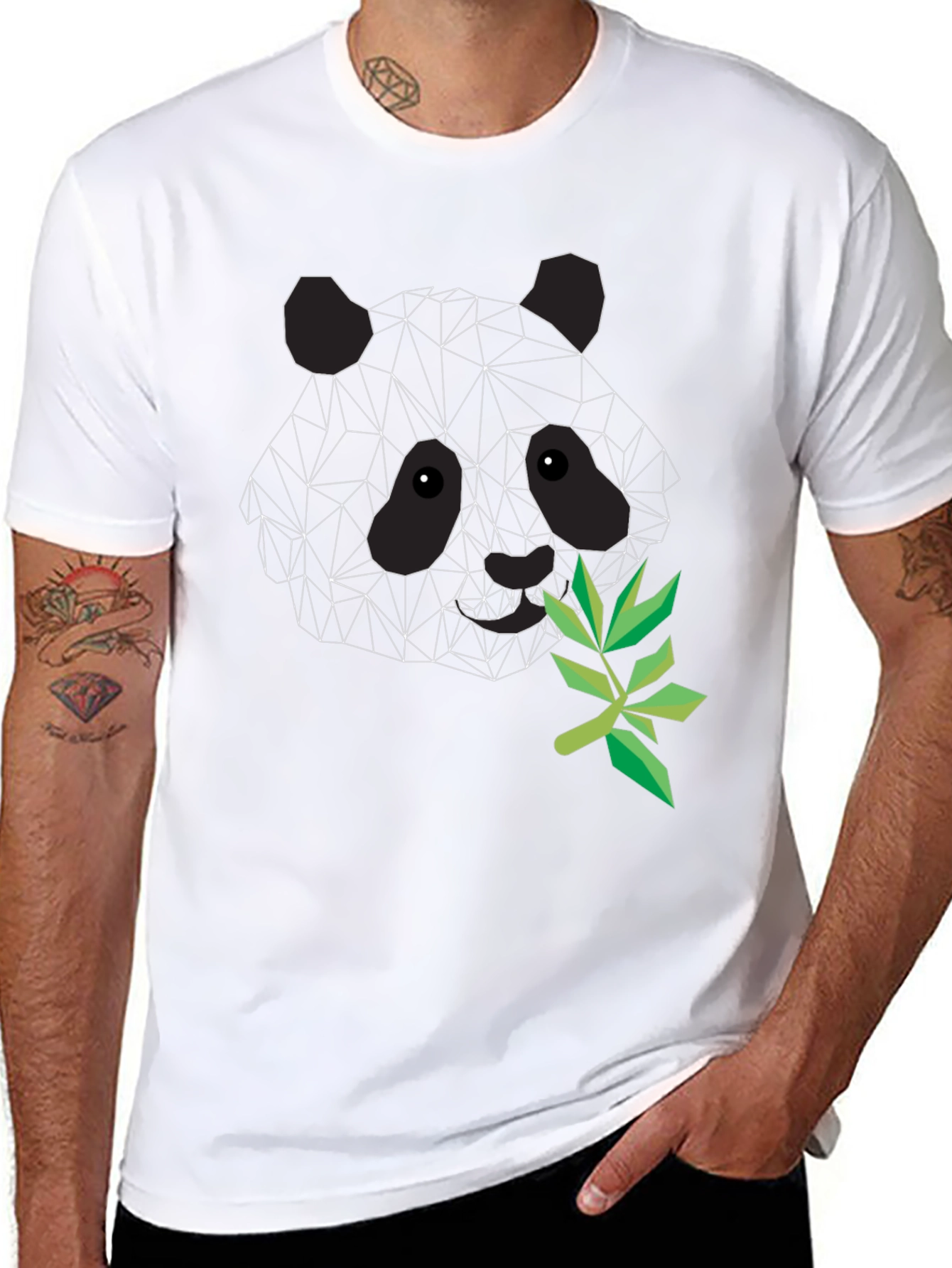 Geometric Panda T-Shirt - Stylish Black Tee