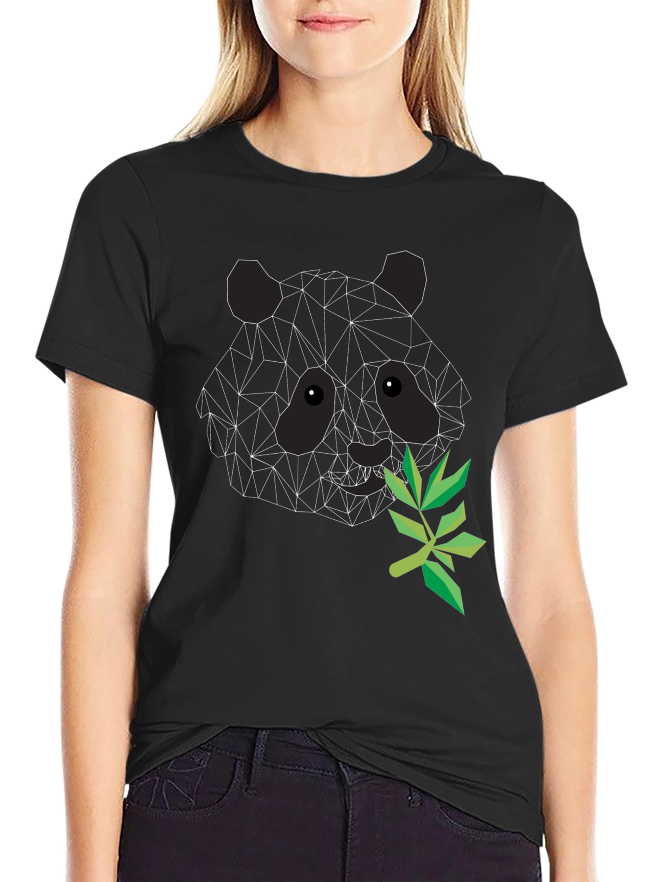 Geometric Panda T-Shirt - Stylish Black Tee