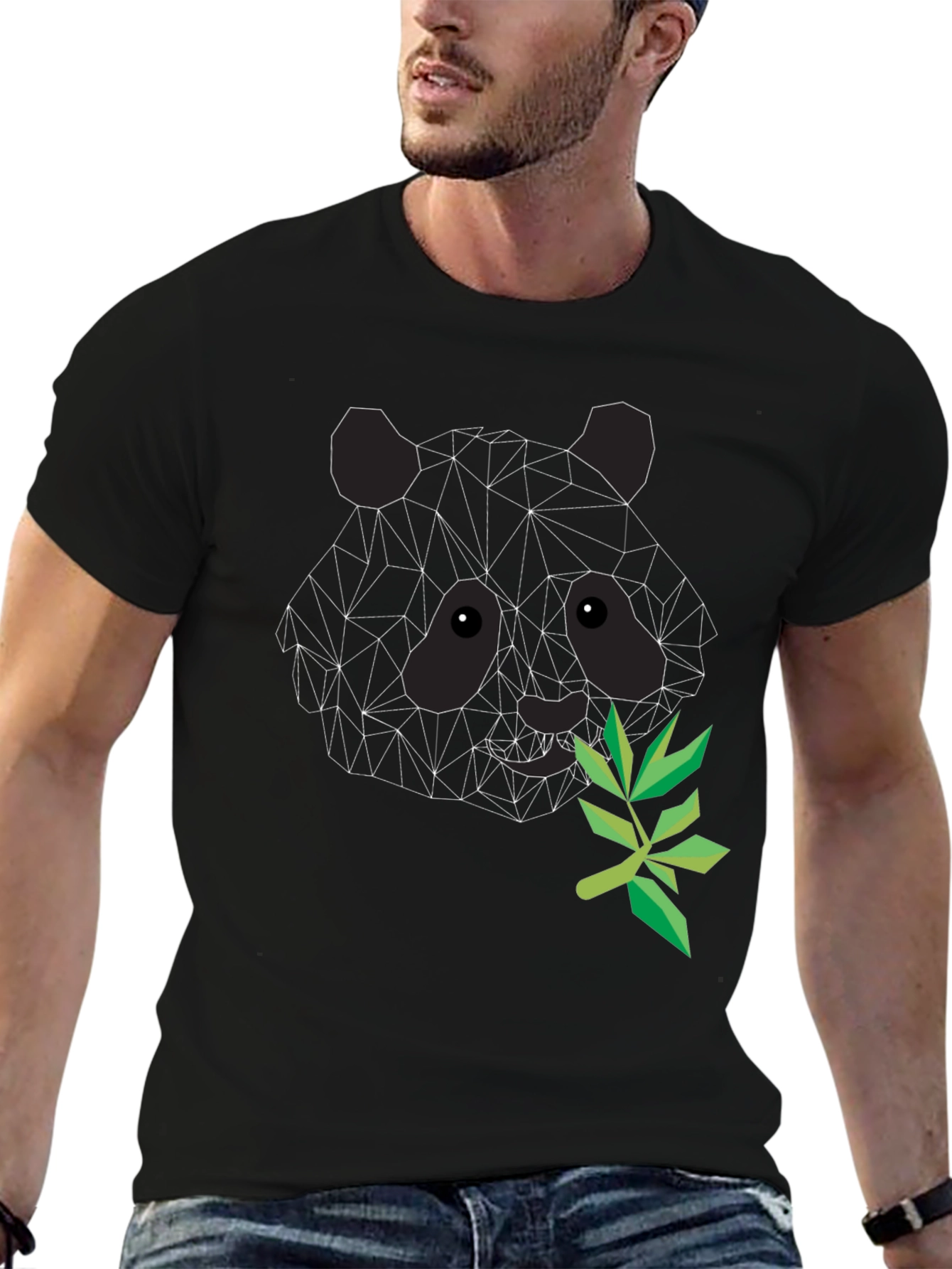 Geometric Panda T-Shirt - Stylish Black Tee