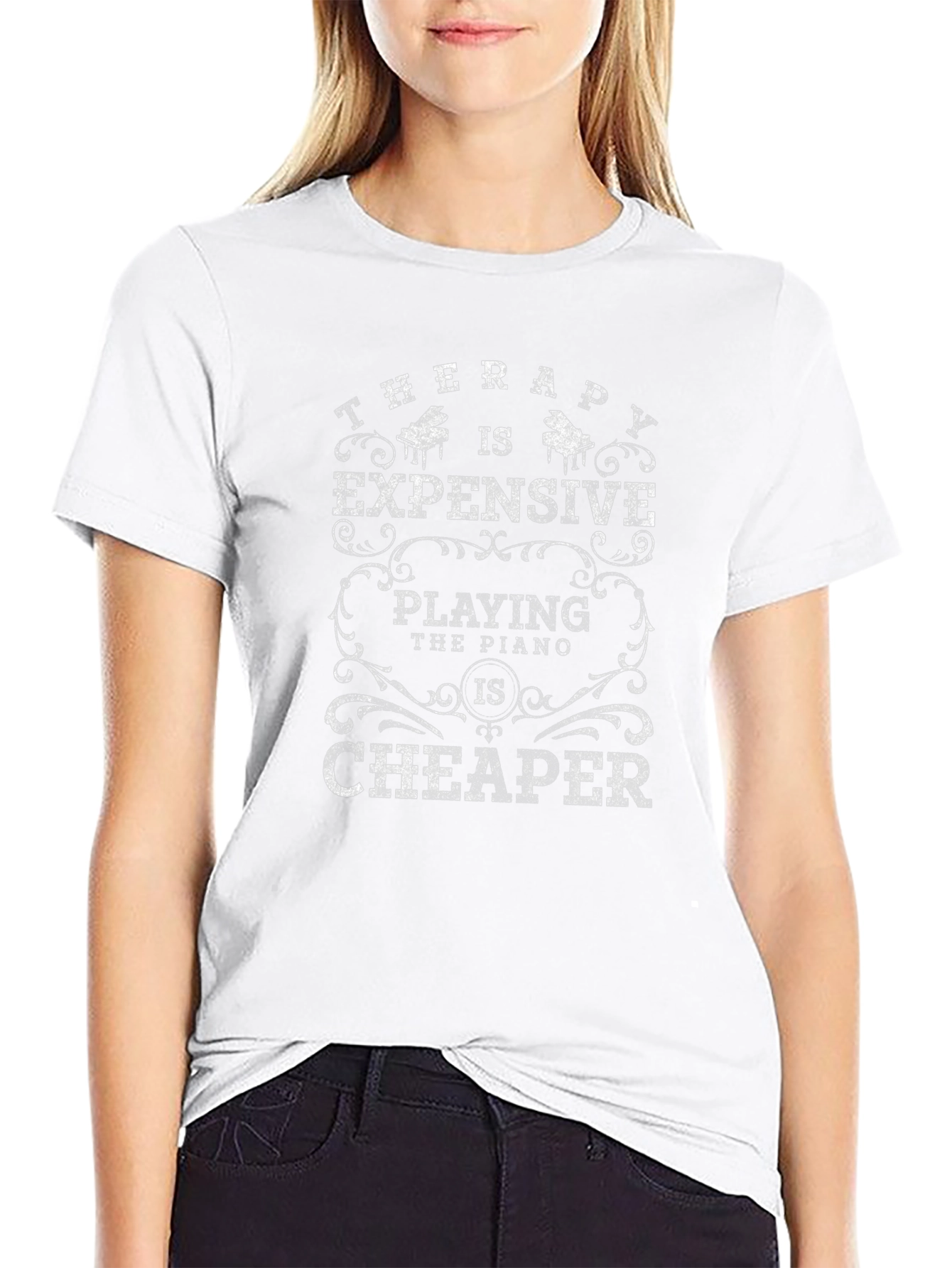 Therapy Expensive Piano Cheaper Black T-Shirt