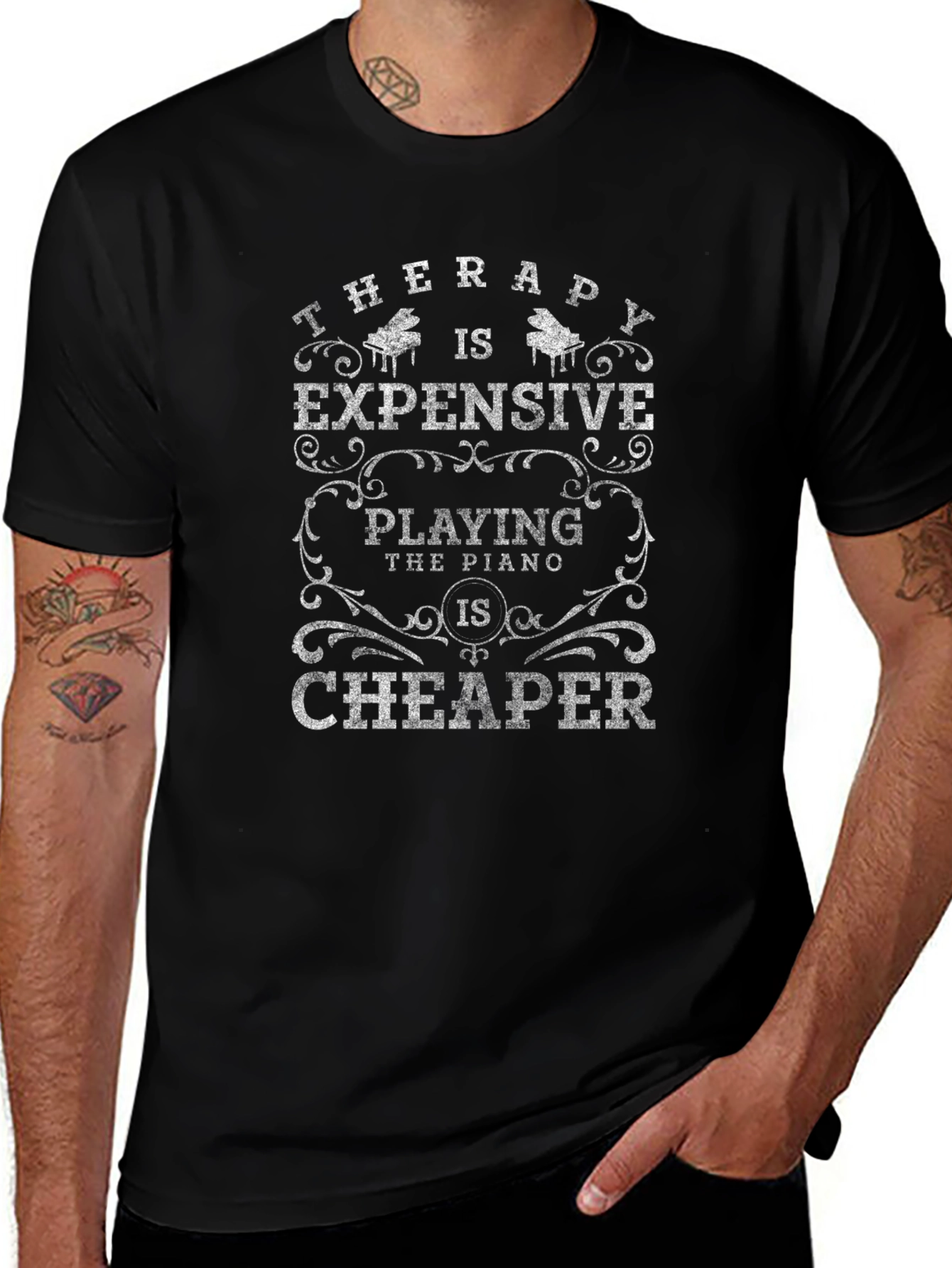 Therapy Expensive Piano Cheaper Black T-Shirt